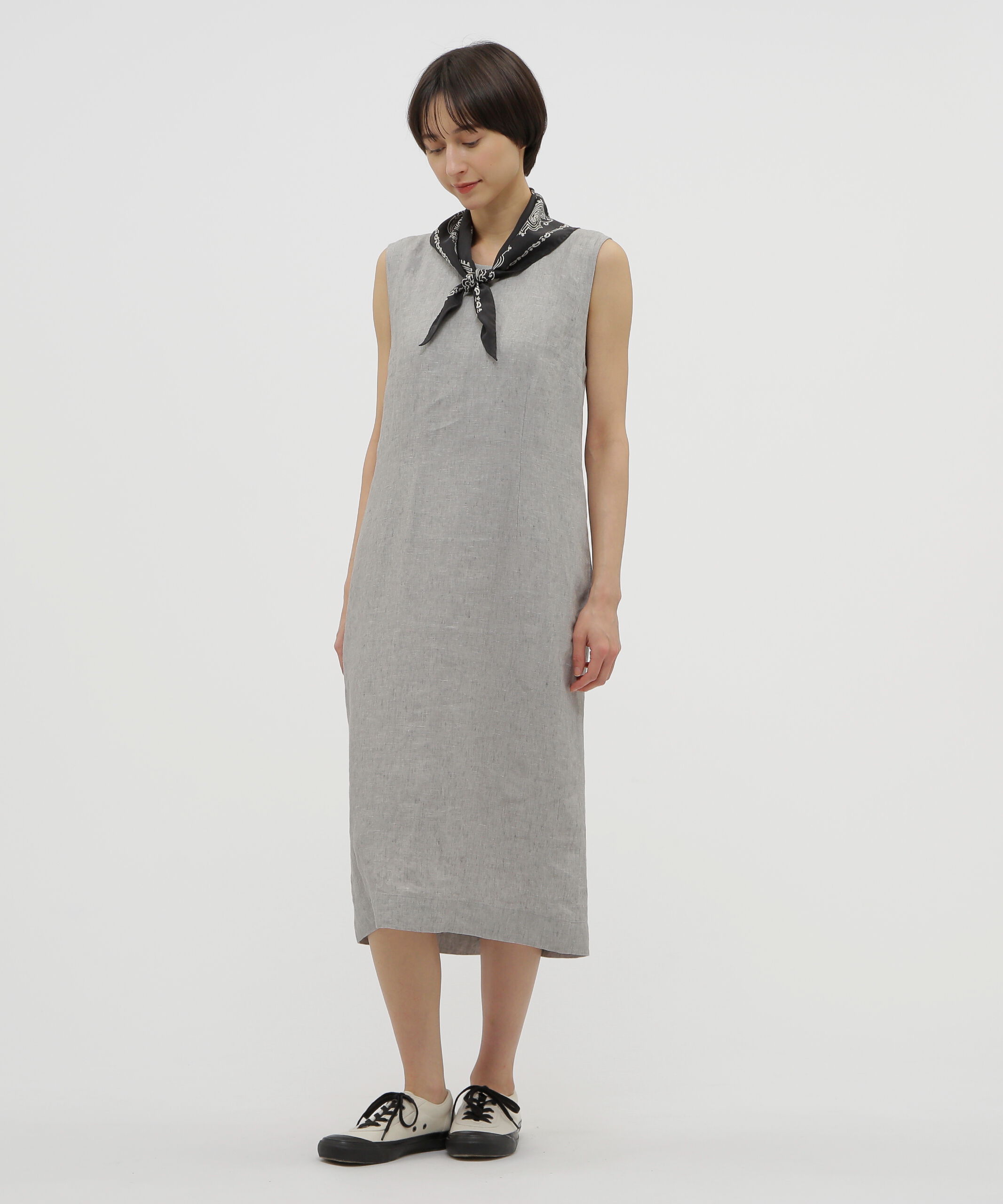  「YARN DYED LINEN DRESS」|ワンピース|GREY