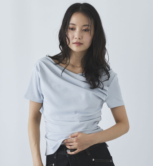archives「【ＯＮかわ】ハーフスリーブクロスタックドレープオフショルＴＯＰＳ」|Tシャツ・カットソー|