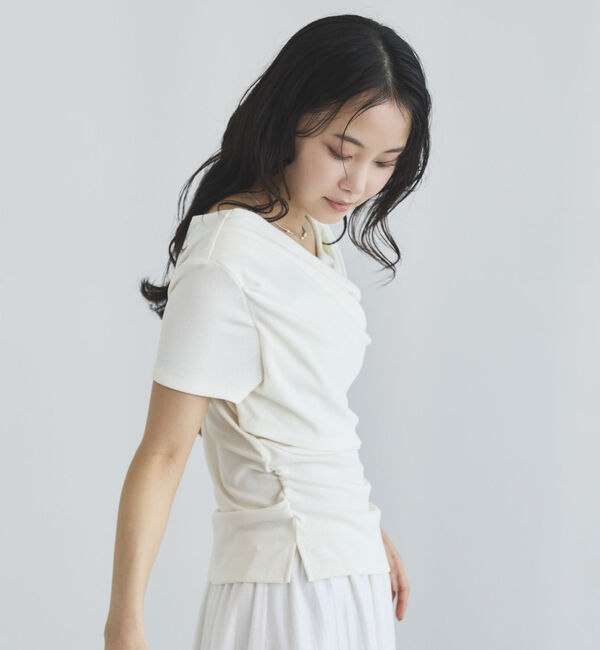 archives「【ＯＮかわ】ハーフスリーブクロスタックドレープオフショルＴＯＰＳ」|Tシャツ・カットソー|