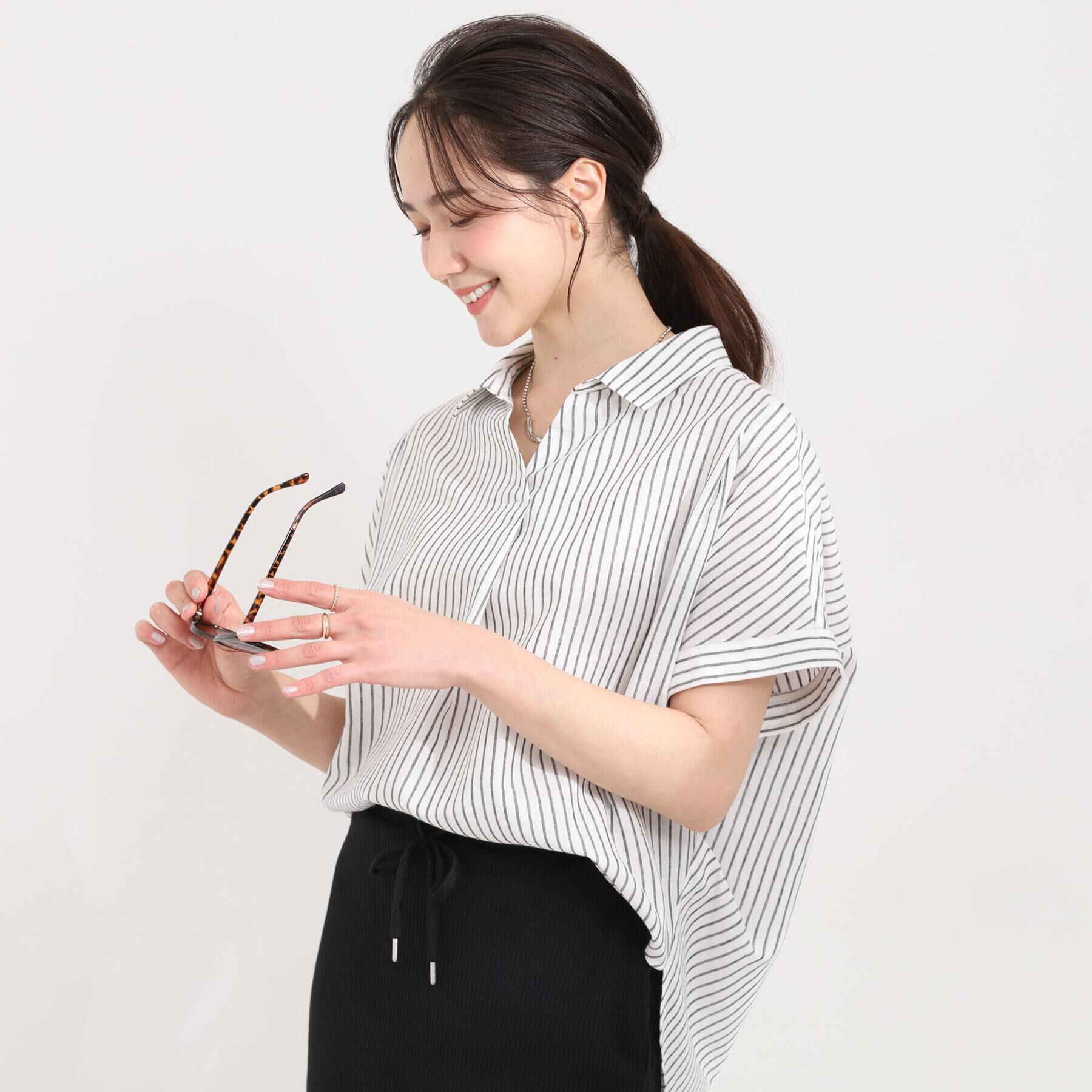 SHOO･LA･RUE「【ひんやり/UV】インせず着られる フレンチリネンスキッパーシャツ」|シャツ・ブラウス|
