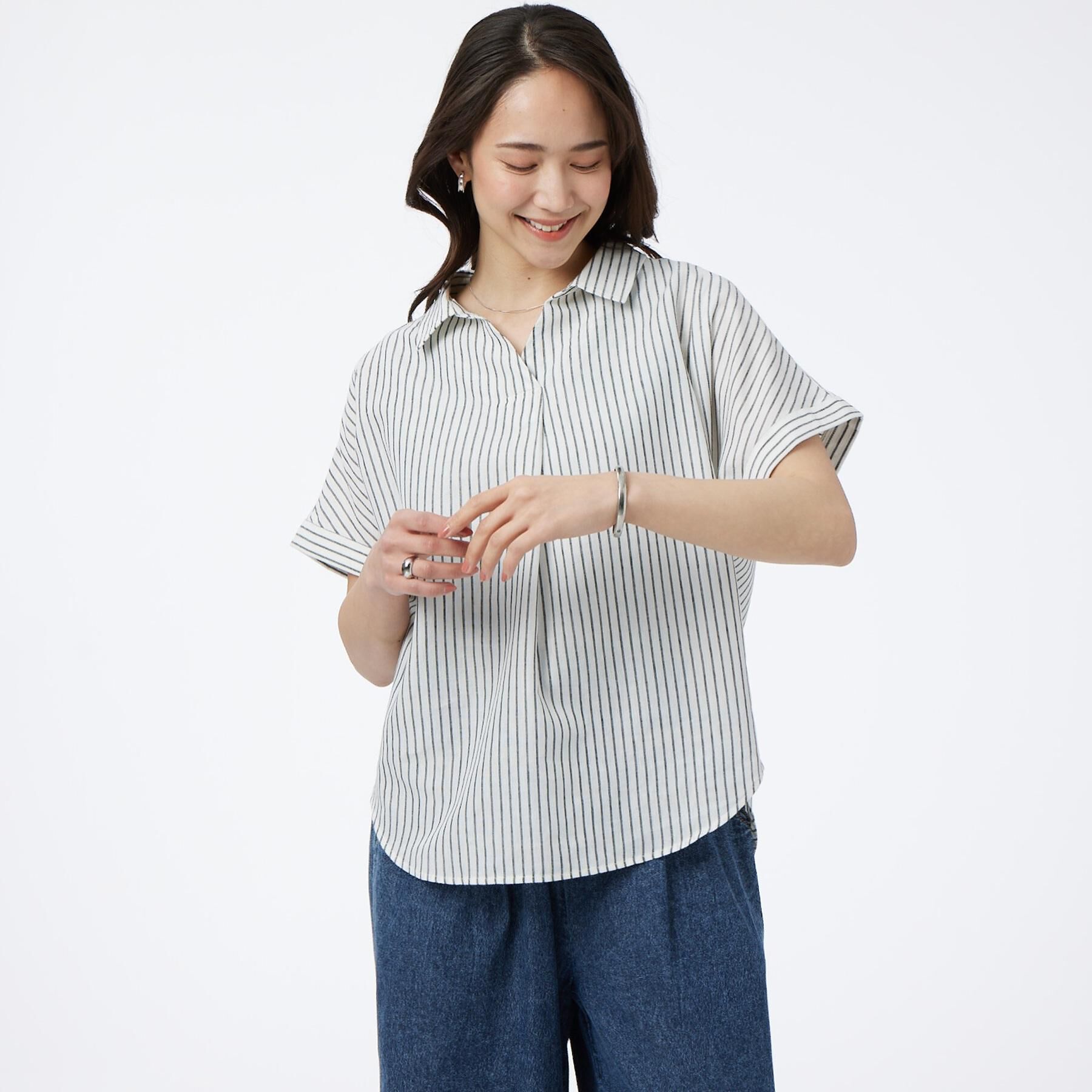 SHOO･LA･RUE「【ひんやり/UV】インせず着られる フレンチリネンスキッパーシャツ」|シャツ・ブラウス|