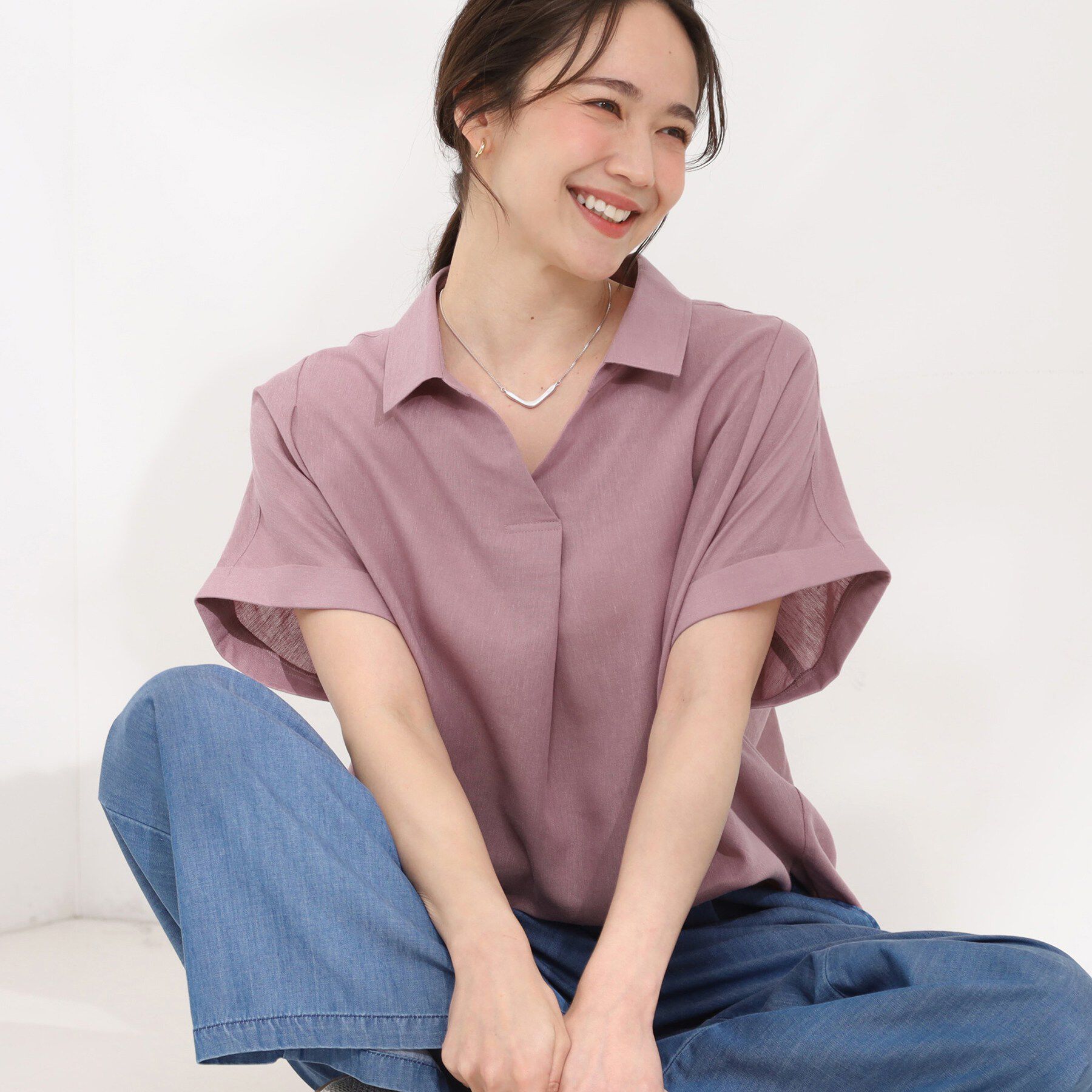 SHOO･LA･RUE「【ひんやり/UV】インせず着られる フレンチリネンスキッパーシャツ」|シャツ・ブラウス|ピンク(072)