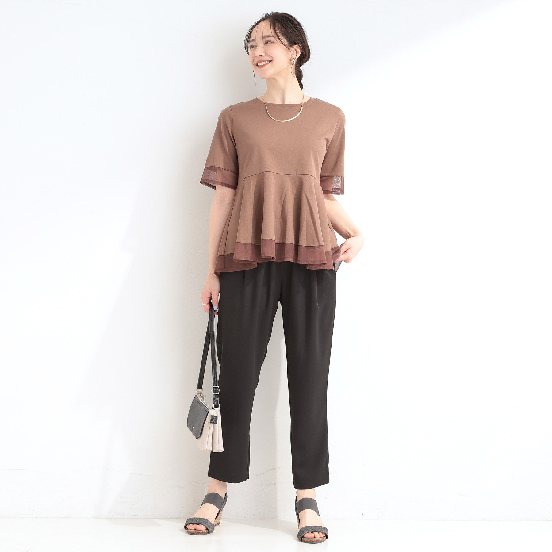 SHOO･LA･RUE「【ひんやり/UV/SS-3L/セットアップ可】さらさらぷるん イージーテーパードパンツ」|その他|