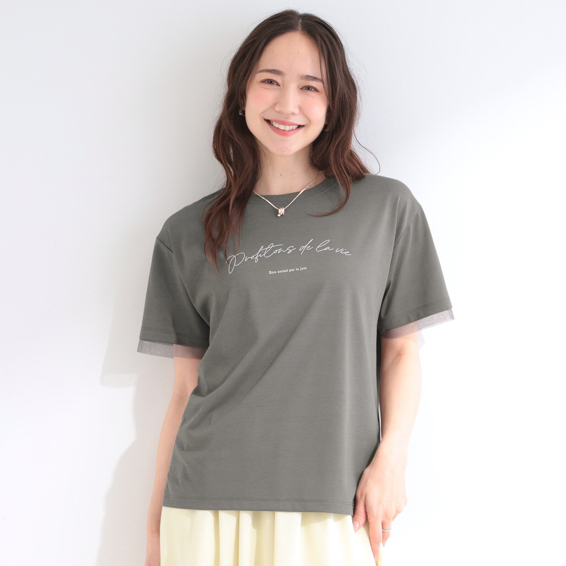 SHOO･LA･RUE「【ひんやり/S-LL/洗濯機可】色・柄選べる お袖チュールレイヤード プリントアソートTシャツ」|Tシャツ・カットソー|