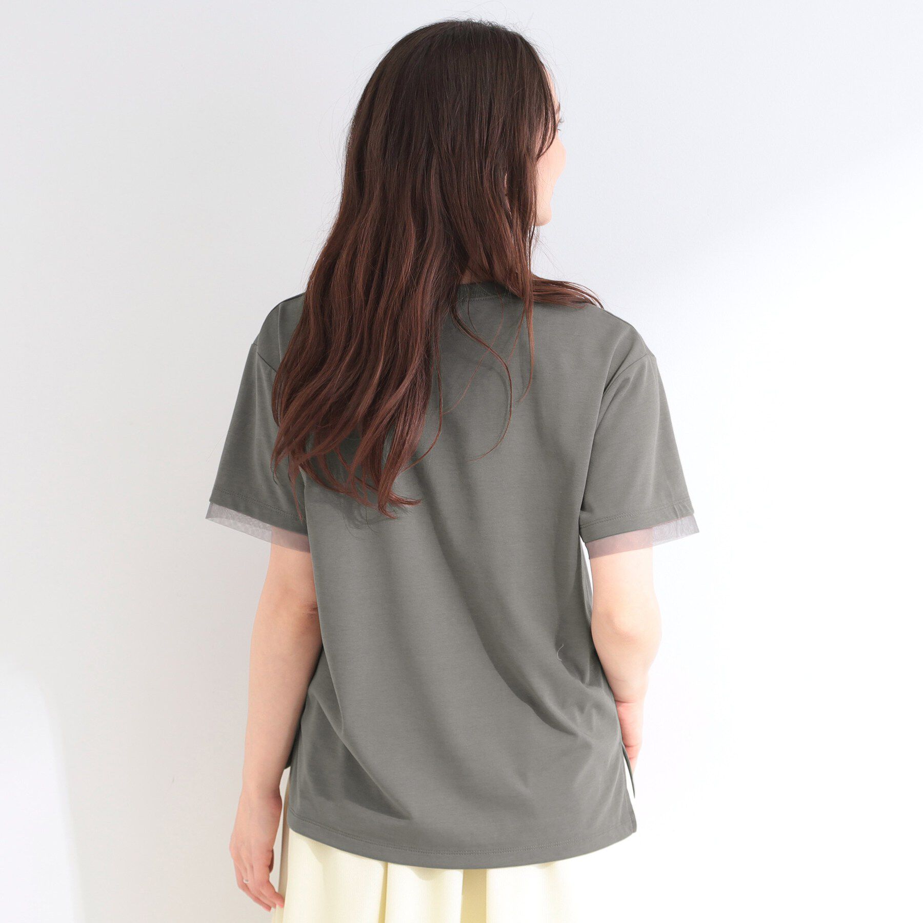 SHOO･LA･RUE「【ひんやり/S-LL/洗濯機可】色・柄選べる お袖チュールレイヤード プリントアソートTシャツ」|Tシャツ・カットソー|