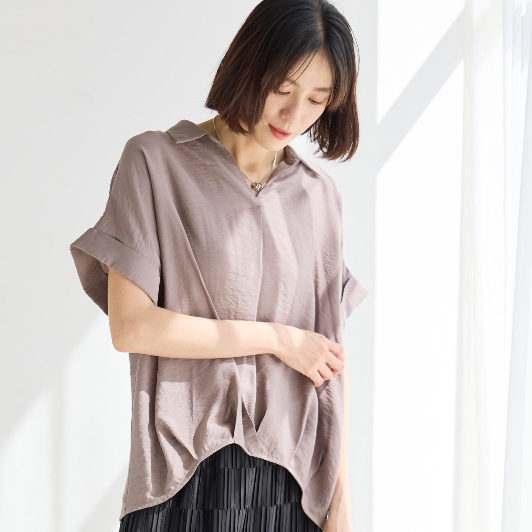 SHOO･LA･RUE「【ひんやり/S-LL/洗濯機可】インせず着られる 裾タック スキッパーシャツ」|シャツ・ブラウス|