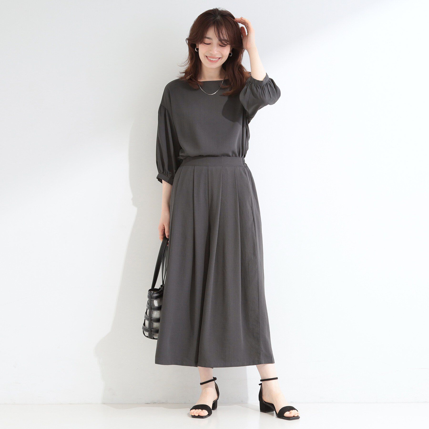 SHOO･LA･RUE「【セットアップ可/S-LL/洗濯機可】上品で涼し気 ゆれる麻調タックスカーチョパンツ」|その他|