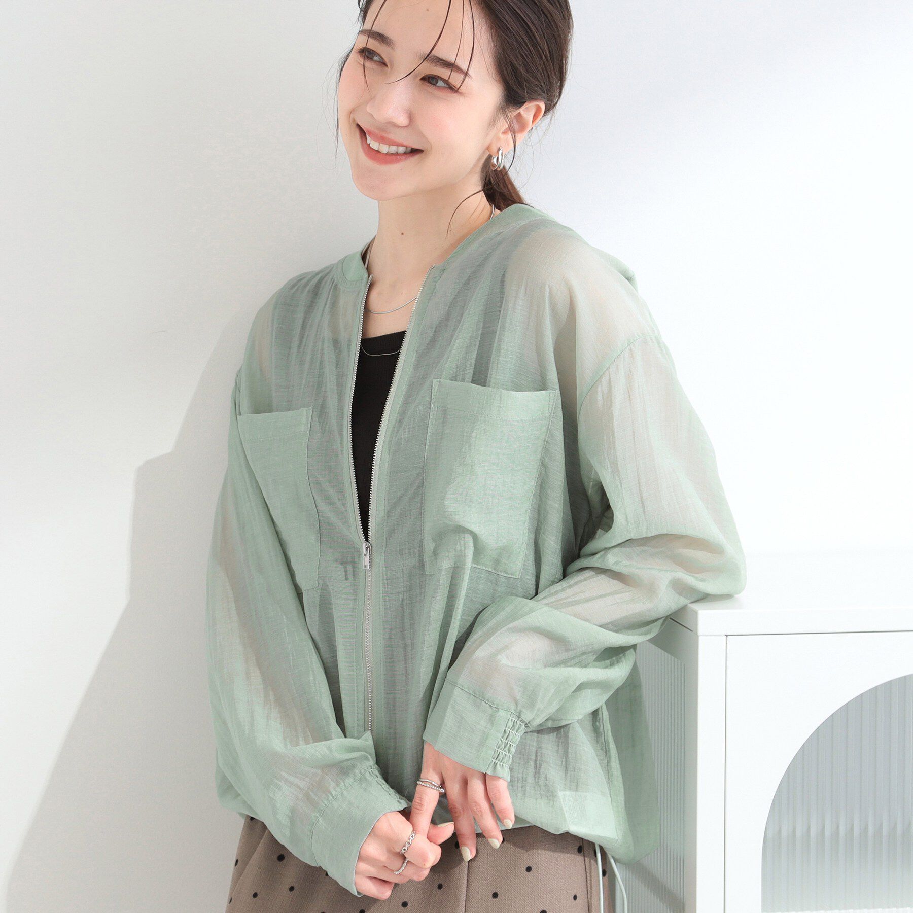 SHOO･LA･RUE「【S-LL/洗濯機可】夏に使える 程よい透け感のシアーブルゾン」|ブルゾン・スタジャン|ミントグリーン(02
