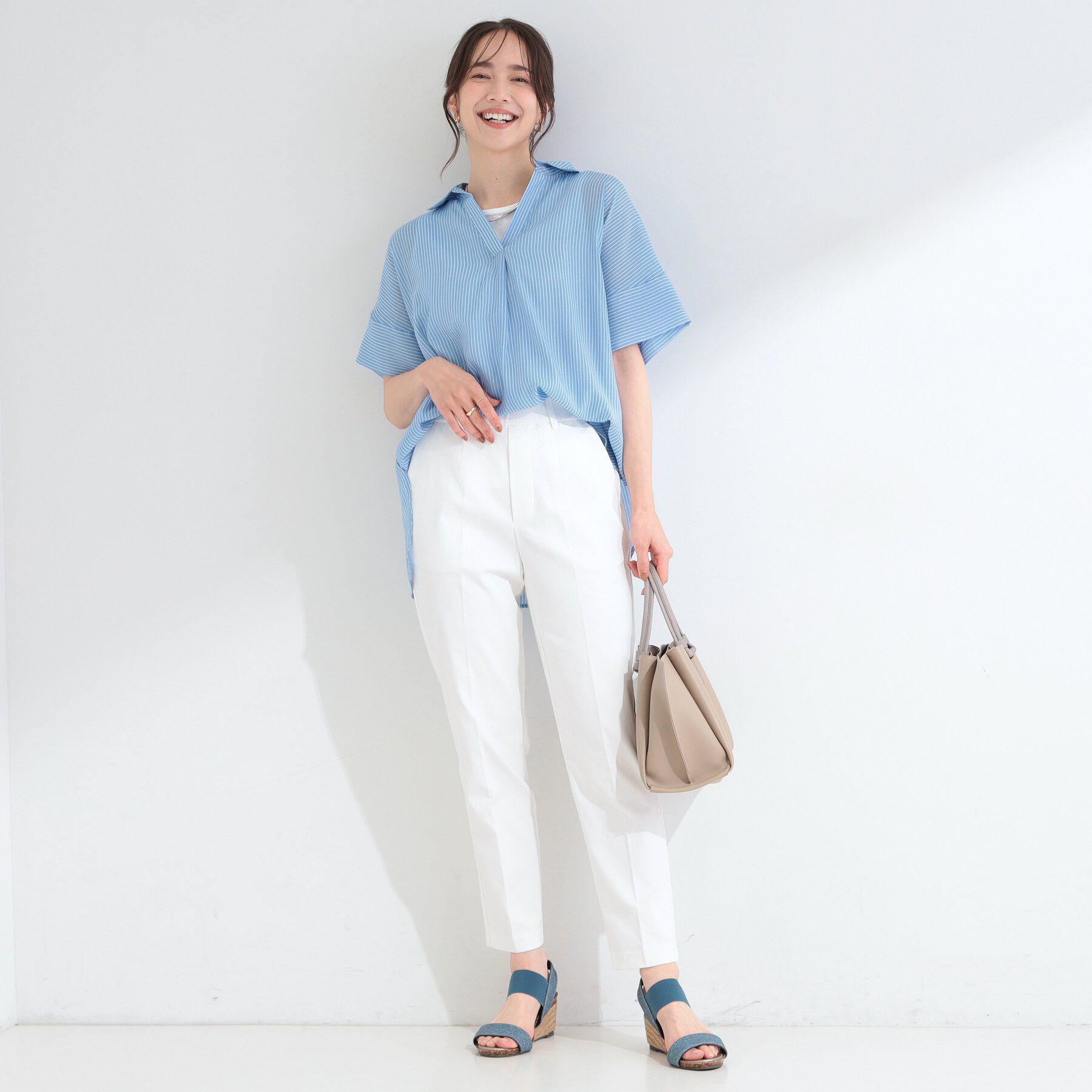 SHOO･LA･RUE「【2点セット/S-LL/洗濯機可】時短でコーデ決まる スラブスキッパーシャツ＋タンクトップ」|その他|
