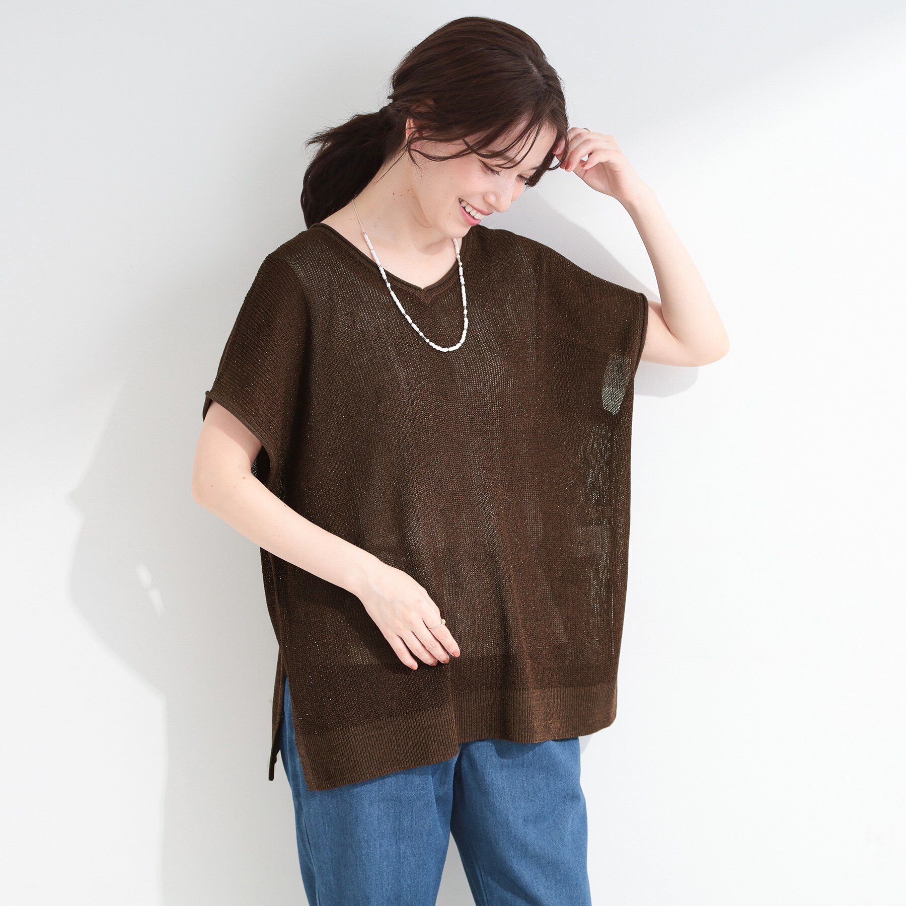 SHOO･LA･RUE「【2点セット/前後2WAY/洗濯機可/S-LL】体型カバーも叶う ラメ畦ニット+タンクトップ」|その他|
