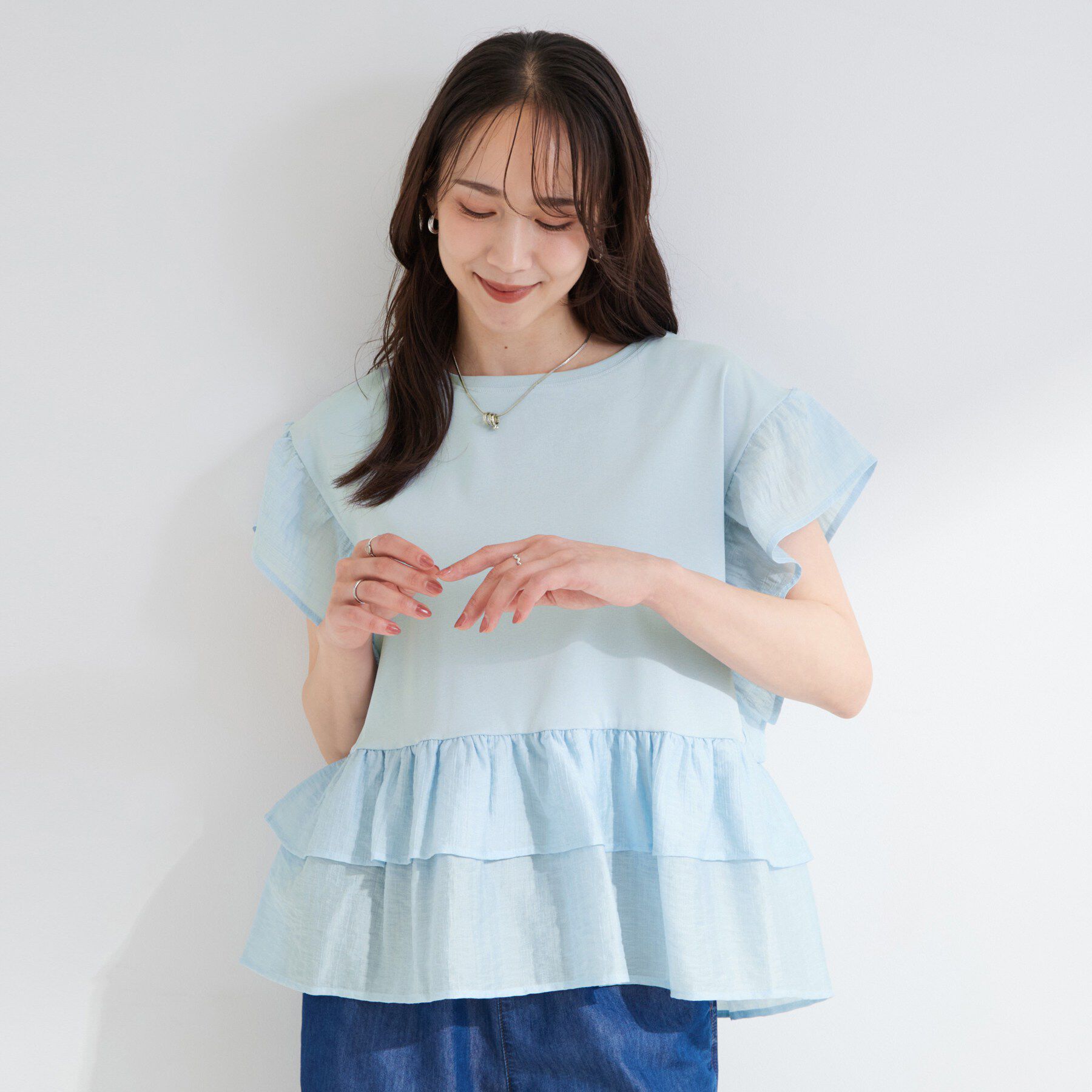 SHOO･LA･RUE「【S-LL/洗濯機可】着るだけで決まる 主役級フリルトップス」|Tシャツ・カットソー|