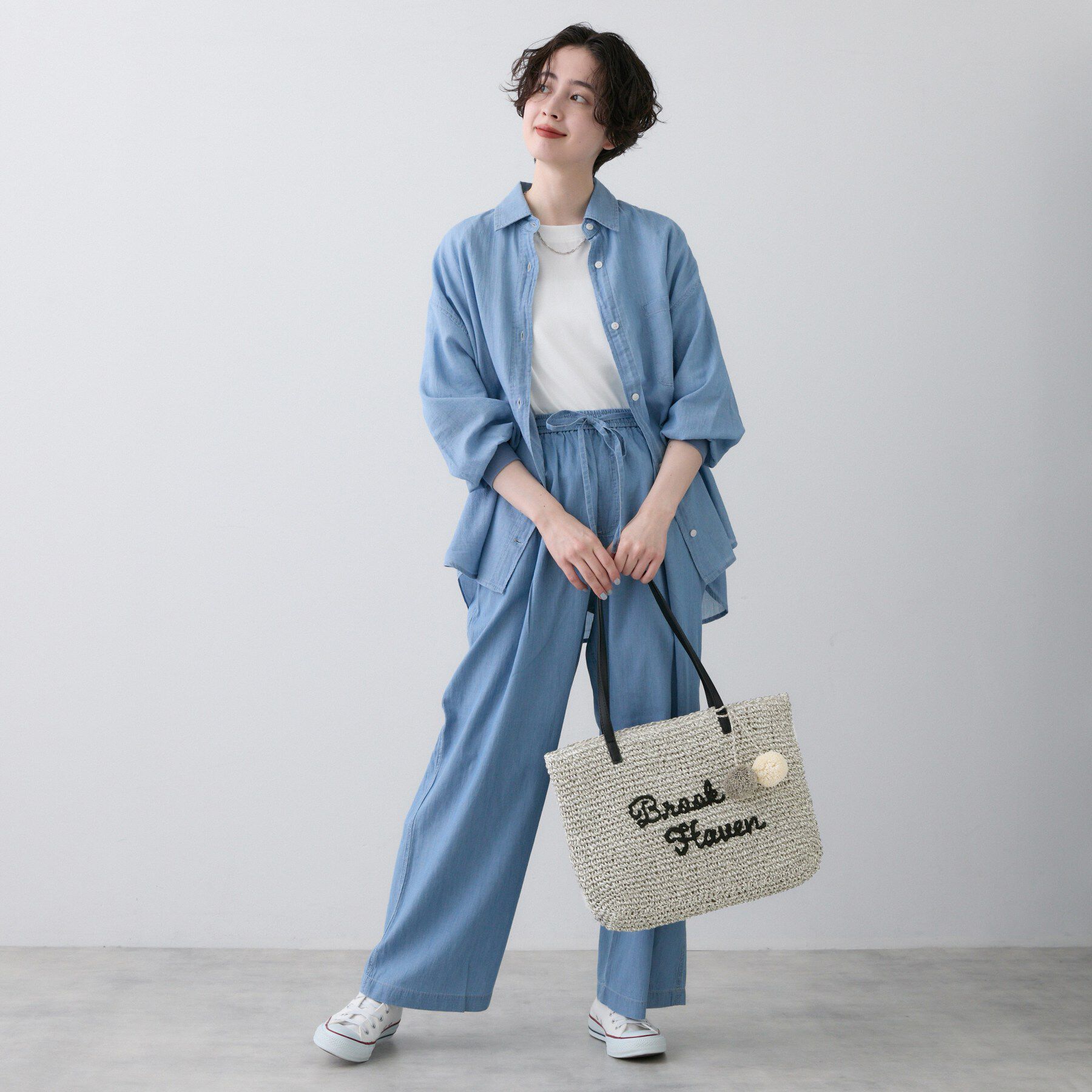 Dessin「【A4収納可】ロゴ刺繍ポンポンチャーム付きペーパーメッシュトート」|トートバッグ|