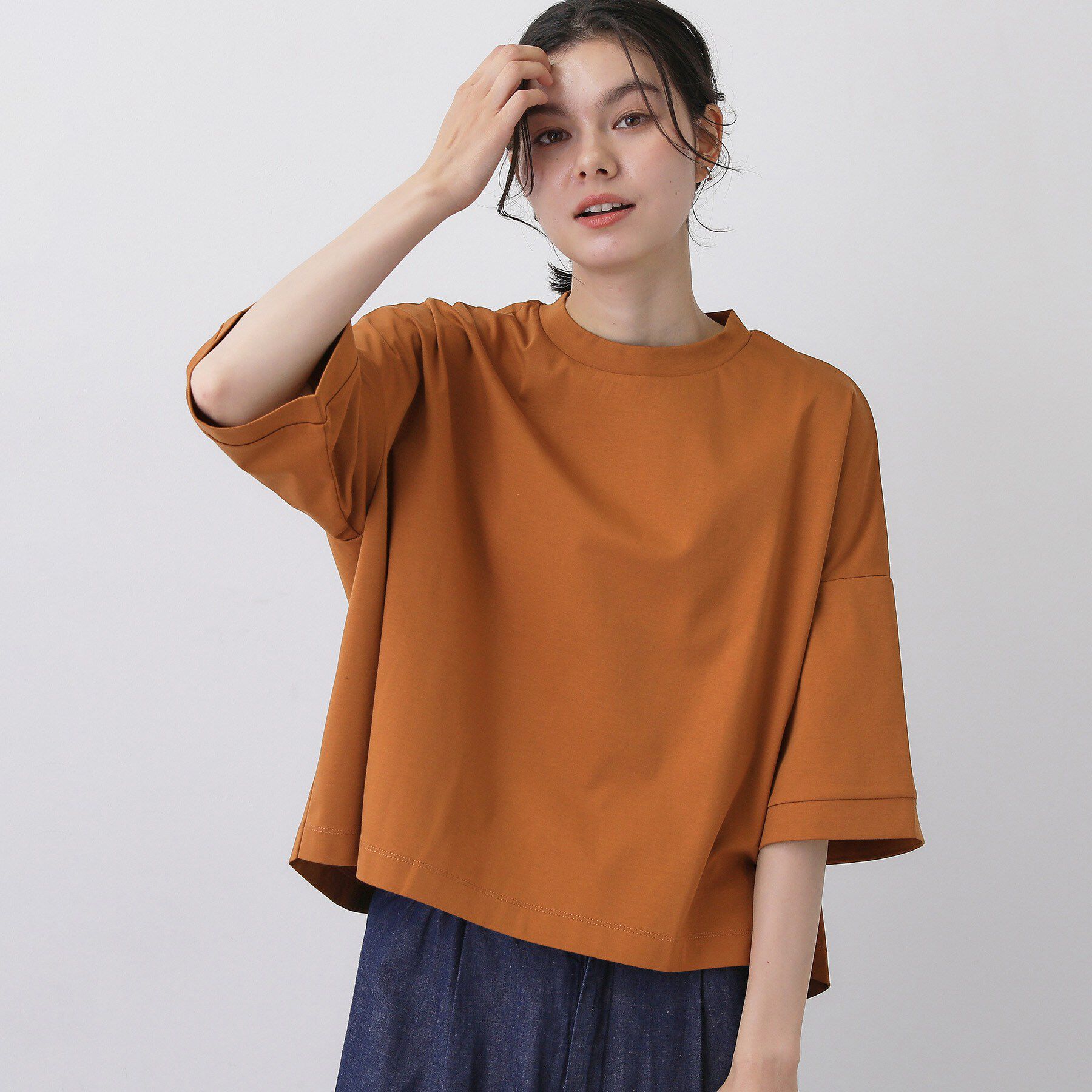 Dessin「【体型カバー】美光沢カットソーボクシーシルエット」|Tシャツ・カットソー|キャメルブラウン(0