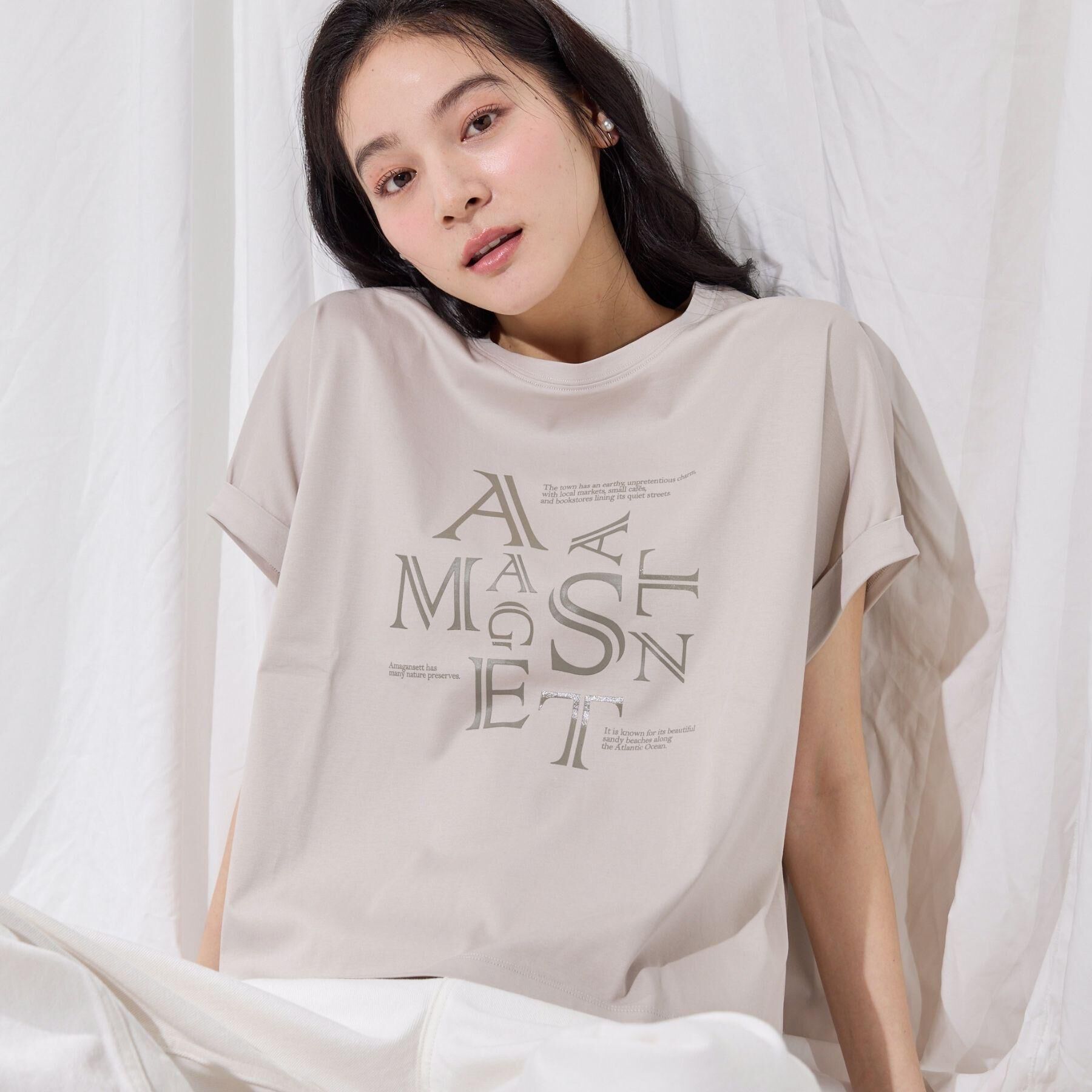 Dessin「【洗える】美光沢カットソーロゴTシャツ」|Tシャツ・カットソー|グレージュ(550)