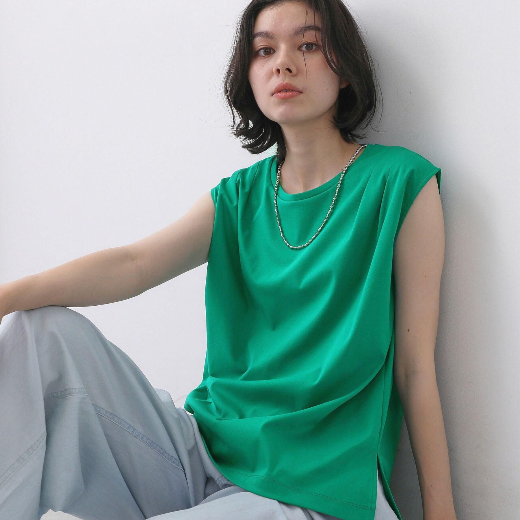 Dessin「【接触冷感/UVカット】美光沢ノースリーブカットソー」|Tシャツ・カットソー|グリーン(022)