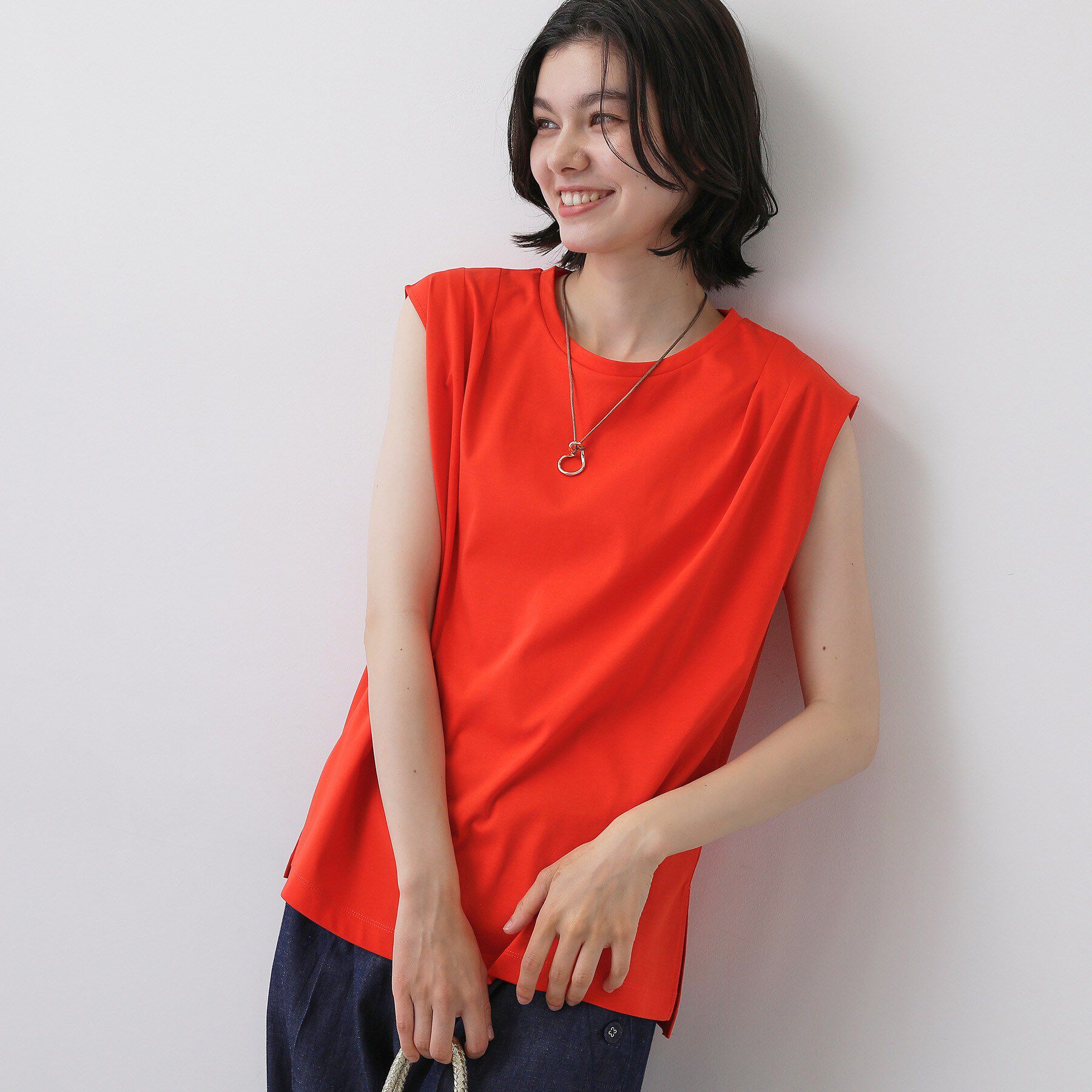 Dessin「【接触冷感/UVカット】美光沢ノースリーブカットソー」|Tシャツ・カットソー|オレンジ(069)