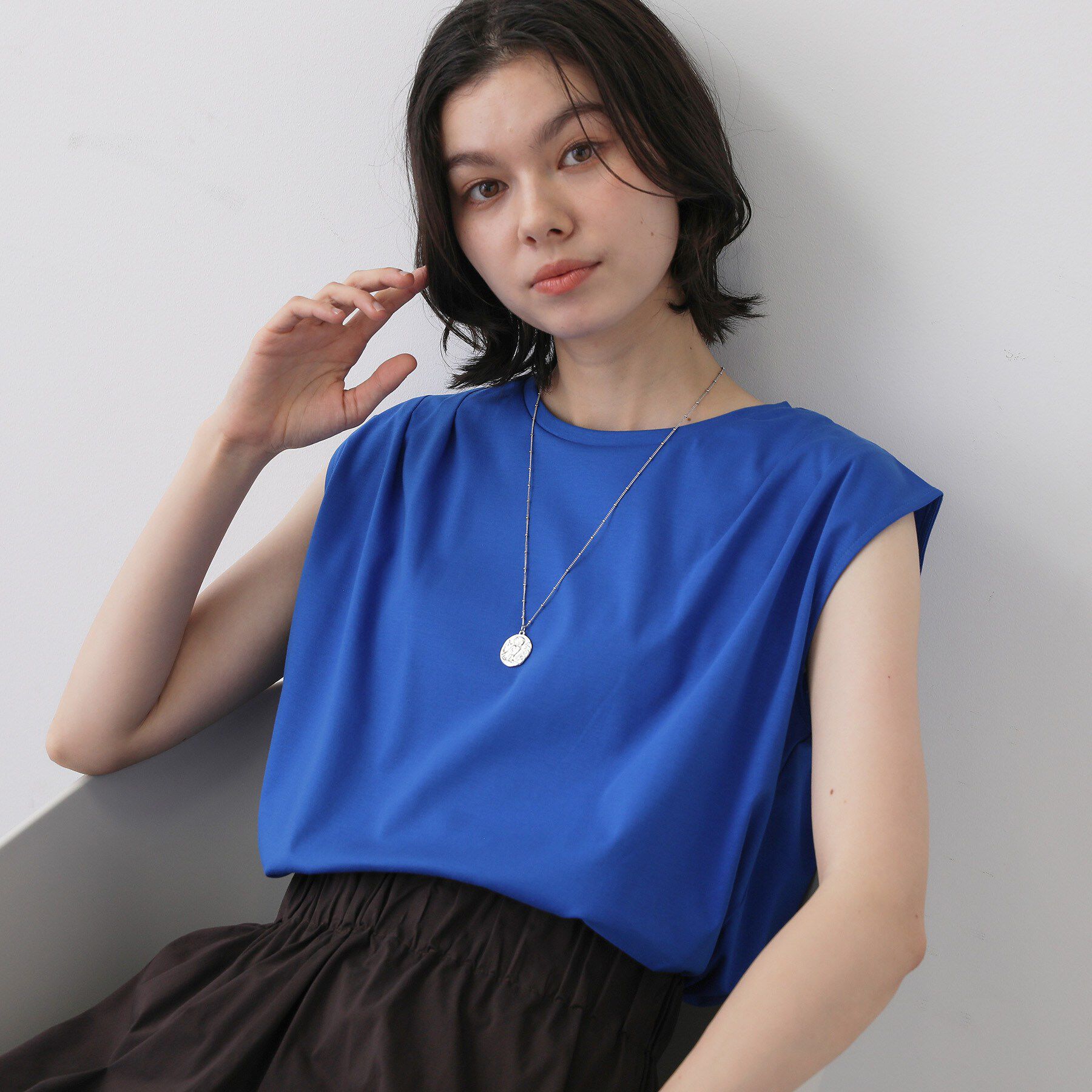 Dessin「【接触冷感/UVカット】美光沢ノースリーブカットソー」|Tシャツ・カットソー|ブルー(092)