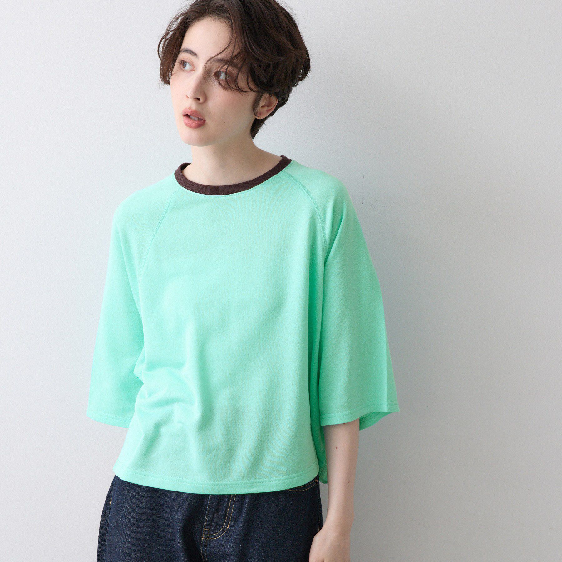 Dessin「シアー裏毛 バイカラーカットソー」|Tシャツ・カットソー|ブルーグリーン(59