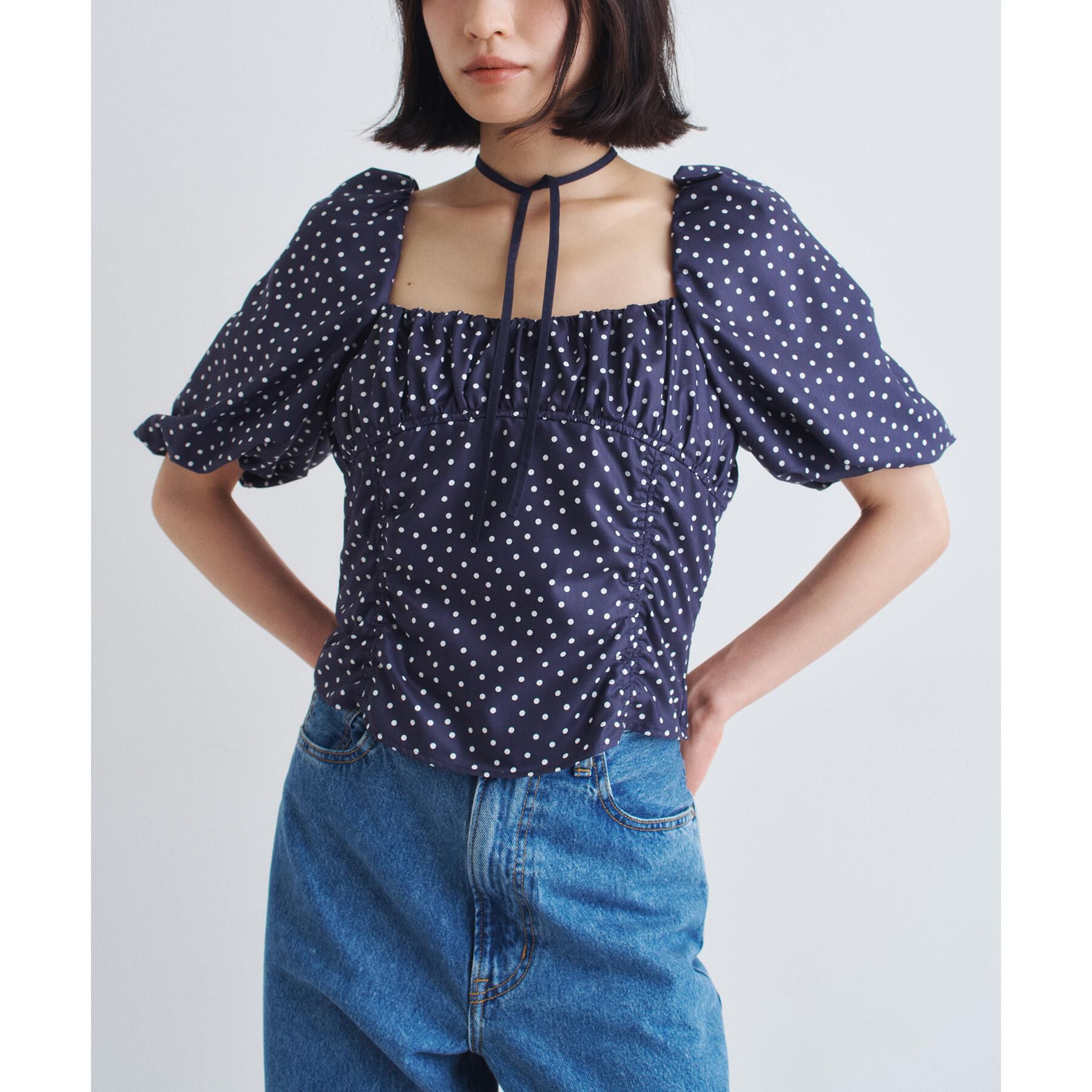 CODE A「polka dot blouse」|シャツ・ブラウス|ネイビー(194)