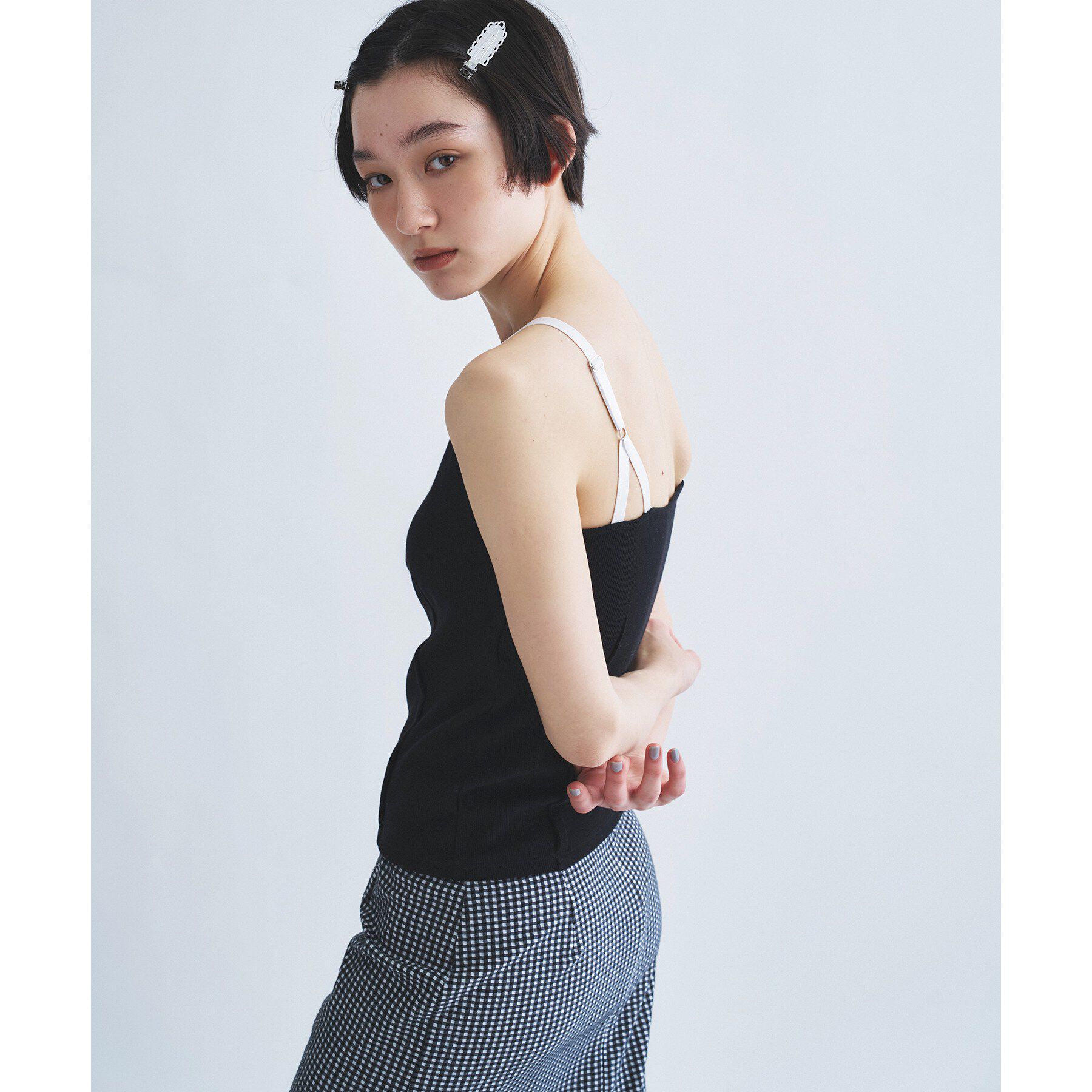 CODE A「【Cup-in】edge line camisole」|キャミソール|ブラック(019)
