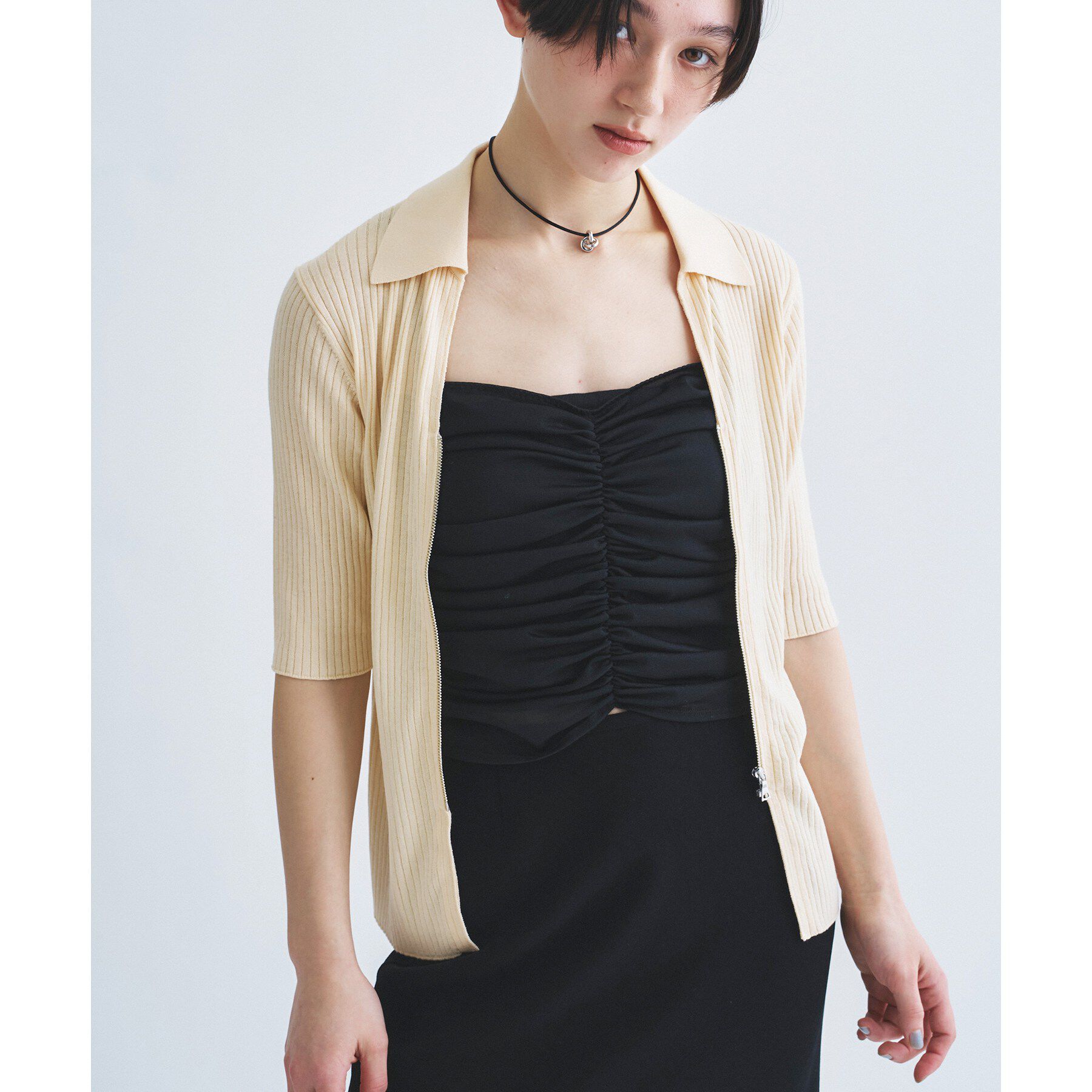 CODE A「rib zip cardigan」|カーディガン|