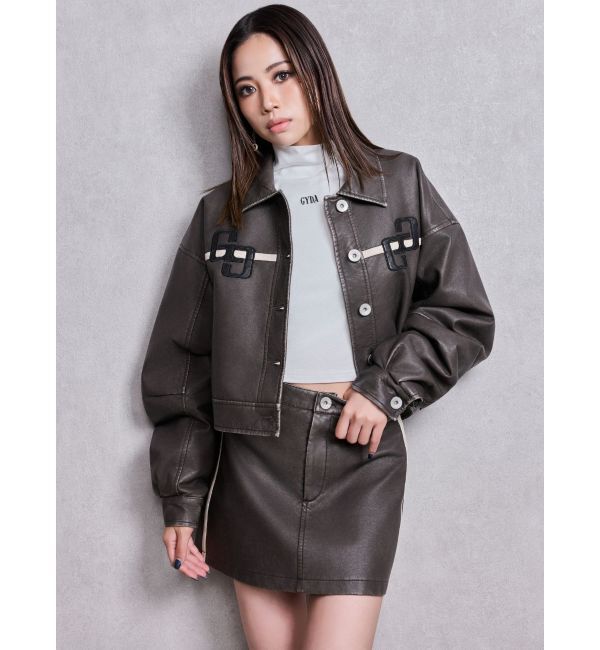 GYDA「GGラインFake Leatherスカートライクショートパンツ」|スカート|