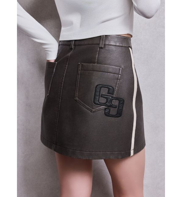 GYDA「GGラインFake Leatherスカートライクショートパンツ」|スカート|ブラウン