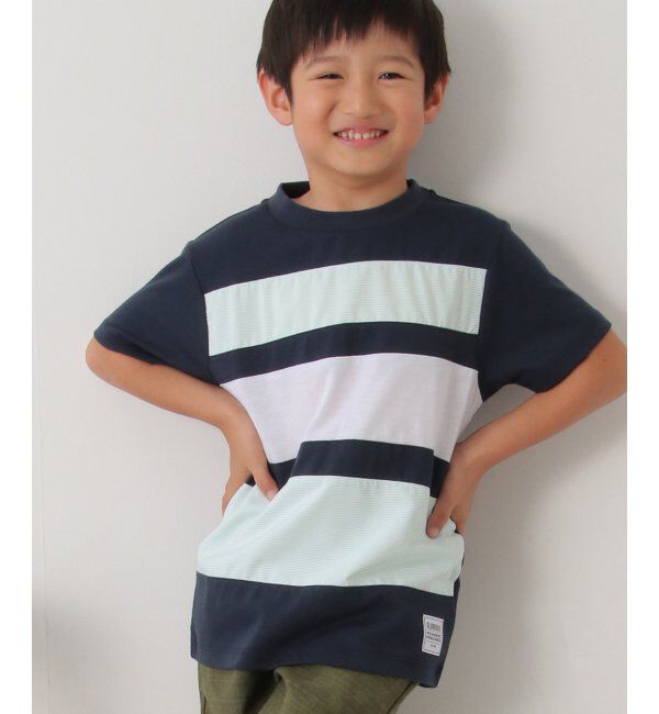 ikka kids「布帛ボーダー切り替えTシャツ（120~160cm）」|Tシャツ・カットソー|