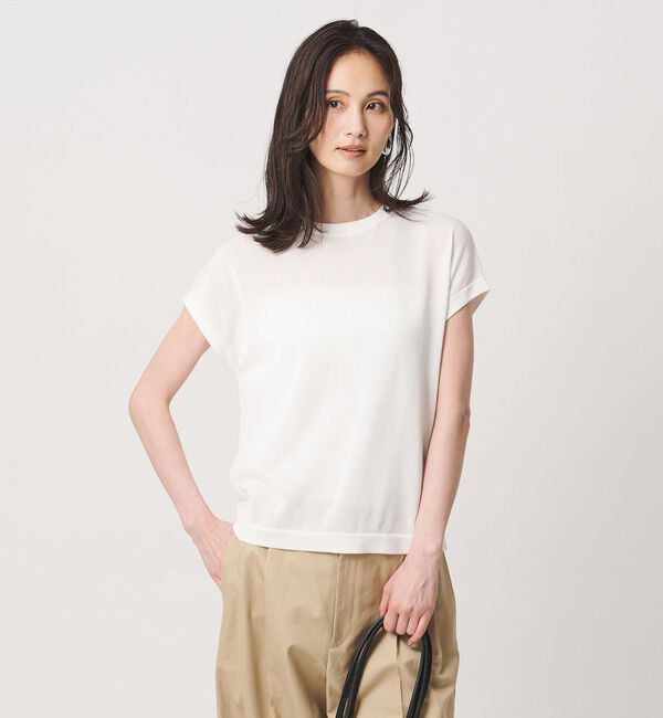 UNITED ARROWS「ミニハイネック フレンチスリーブ ニット -ウォッシャブル-」|ニット・セーター|WHITE
