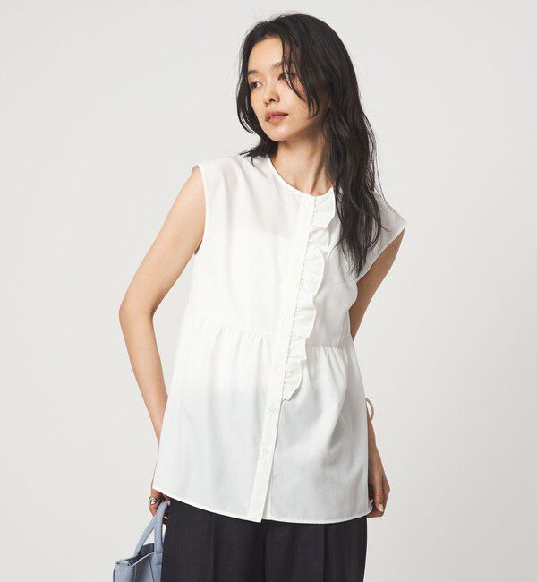 UNITED ARROWS green label relaxing「フロント フリル ノースリーブ ブラウス」|シャツ・ブラウス|WHITE