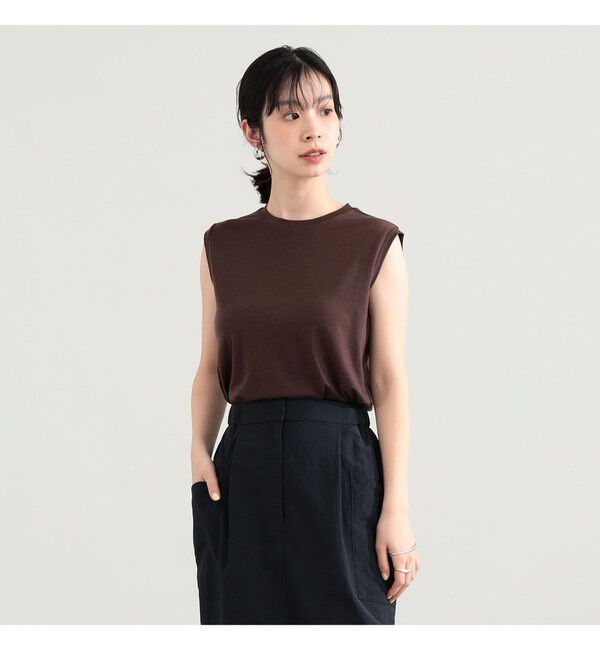 Demi-Luxe BEAMS 「ウォッシャブル ウール ノースリーブ Tシャツ」|Tシャツ・カットソー|BROWN