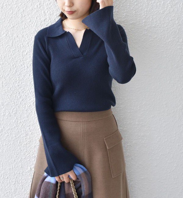 SHIPS Colors 「SHIPS Colors:〈手洗い可能〉リブ スキッパー ニット」|ニット・セーター|