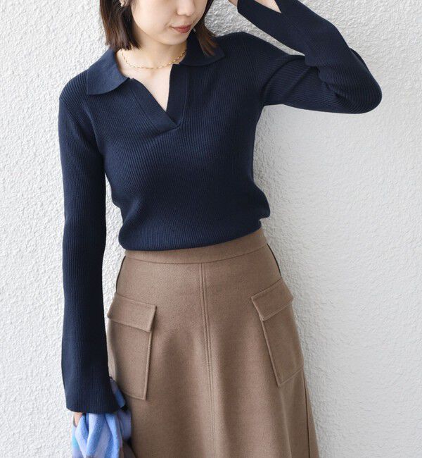 SHIPS Colors 「SHIPS Colors:〈手洗い可能〉リブ スキッパー ニット」|ニット・セーター|