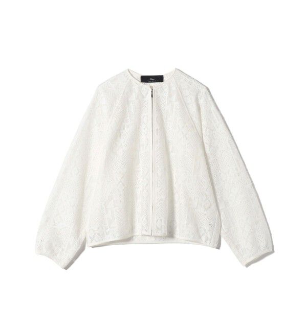 SHIPS for women「SHIPS Primary Navy Label:〈手洗い可能〉幾何学 ラッセル レース ブルゾン」|ブルゾン・スタジャン|ホワイト