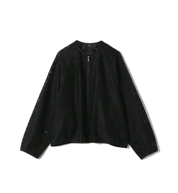 SHIPS for women「SHIPS Primary Navy Label:〈手洗い可能〉幾何学 ラッセル レース ブルゾン」|ブルゾン・スタジャン|ブラック