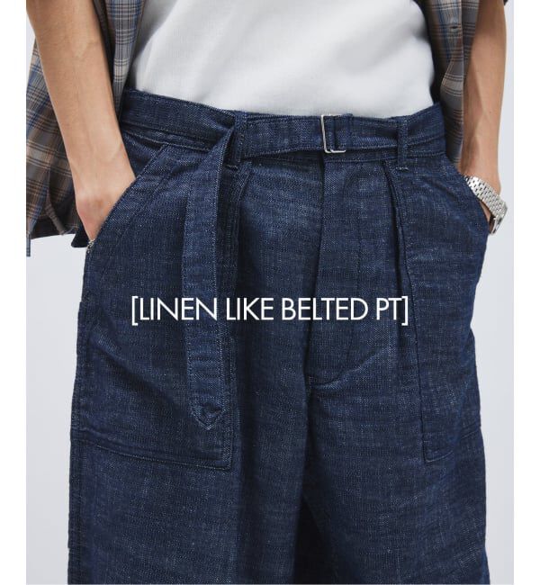 JOURNAL STANDARD「リネン ライク デニム ベルテッド パンツ」|カーゴ|ネイビー