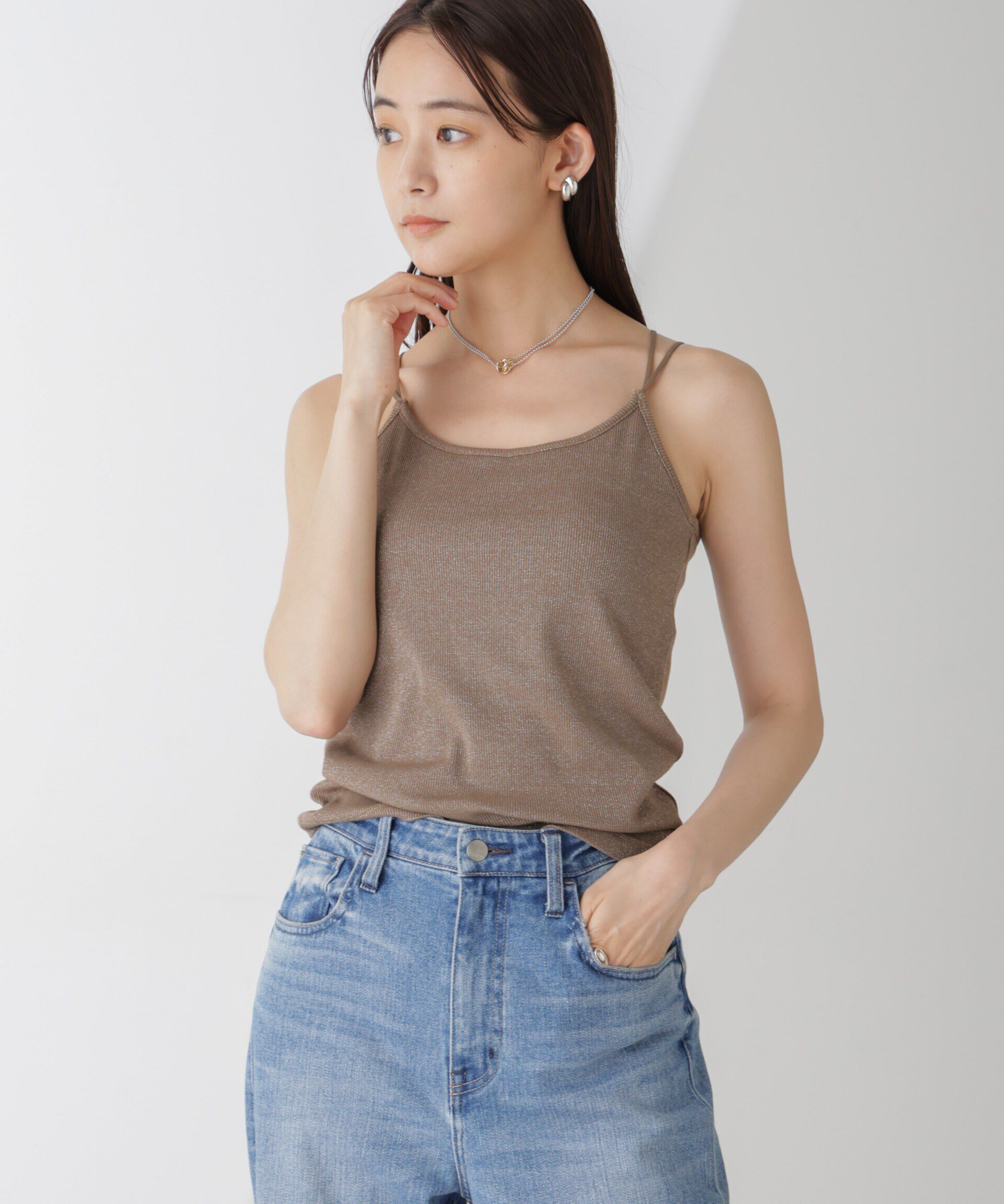 nano･universe「ラメテレコカップ付きバッククロスキャミソール」|Tシャツ・カットソー|