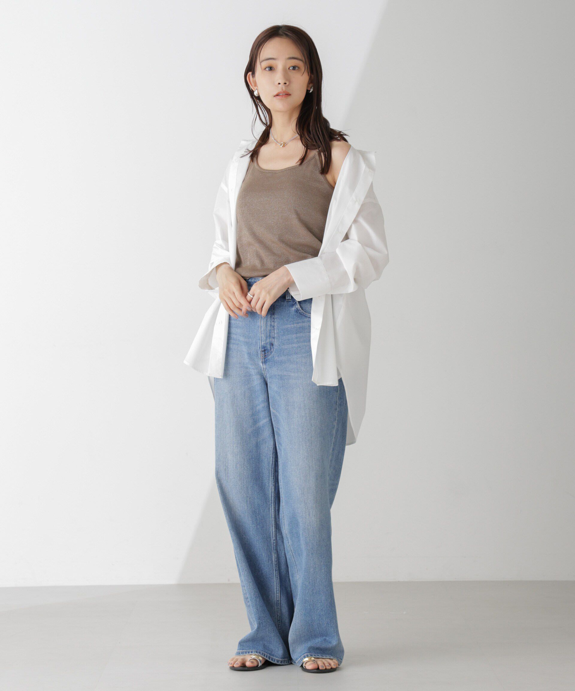 nano･universe「ラメテレコカップ付きバッククロスキャミソール」|Tシャツ・カットソー|