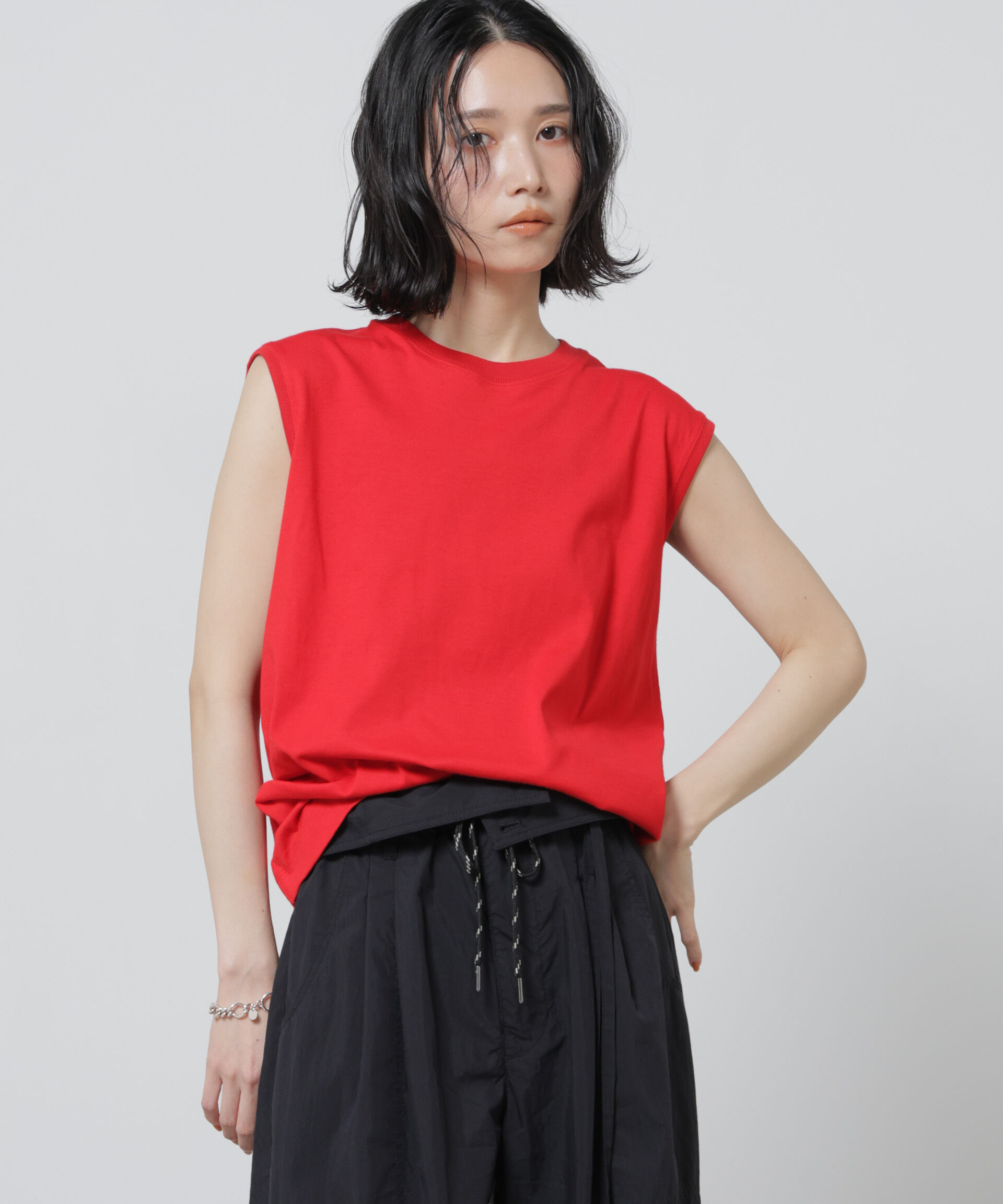 NANO universe「Anti Soaked(R) 汗染み防止カラフルノースリTシャツ」|Tシャツ・カットソー|レッド