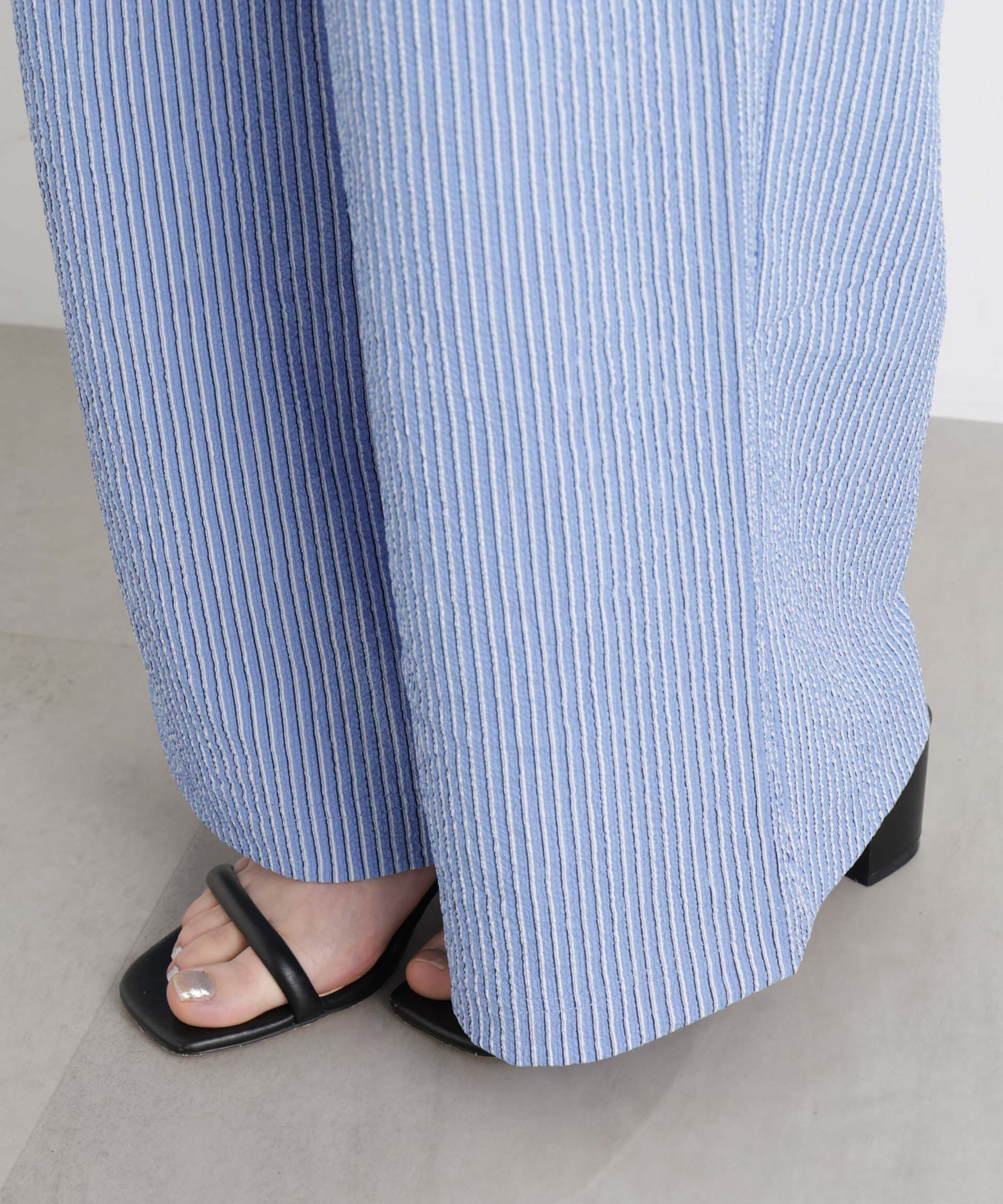 NANO universe「THOUSAND MILE/SEERSUCKER STRIPE WIDE PANTS(セットアップ可)」|チノ|