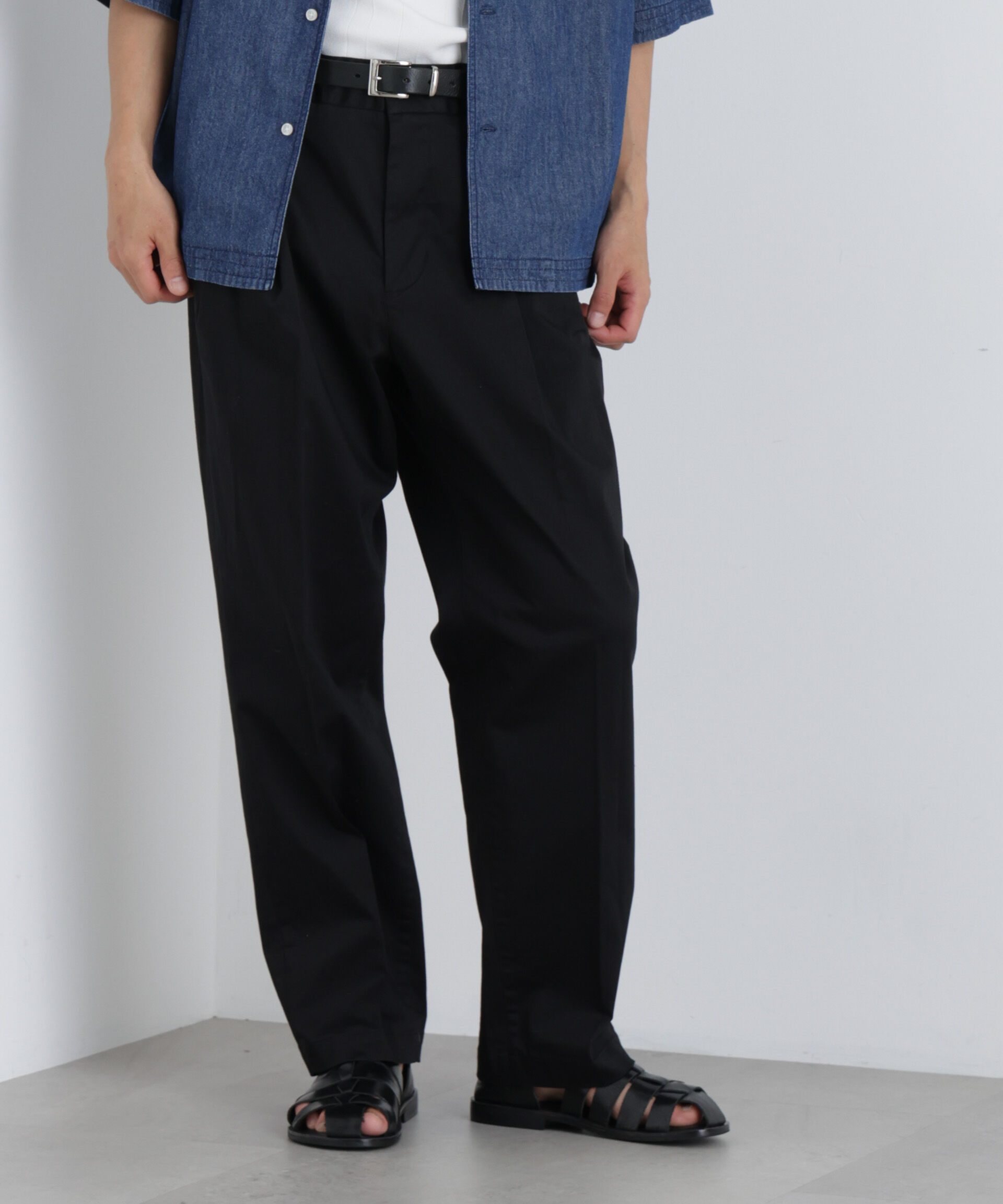 NANO universe「NewOnTrousers ウォッシュサテンWide テーパー」|チノ|