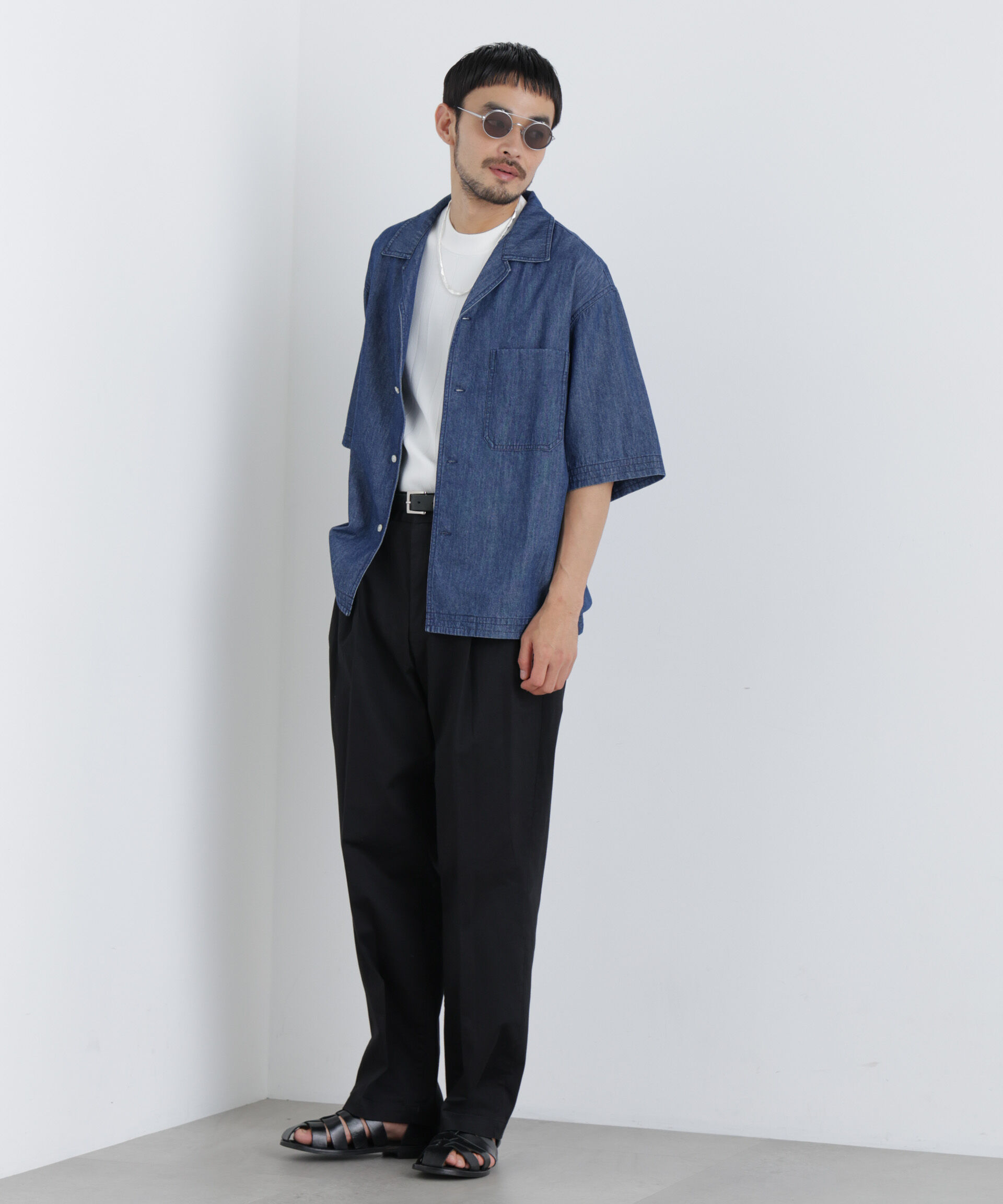 NANO universe「NewOnTrousers ウォッシュサテンWide テーパー」|チノ|