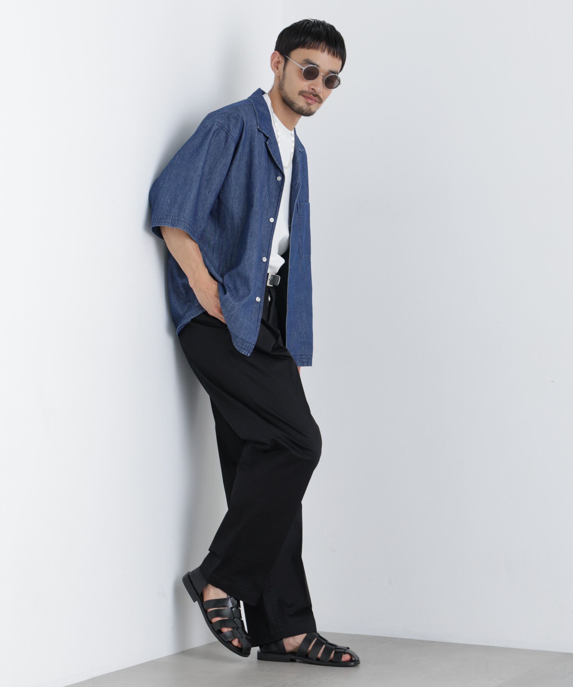 NANO universe「NewOnTrousers ウォッシュサテンWide テーパー」|チノ|