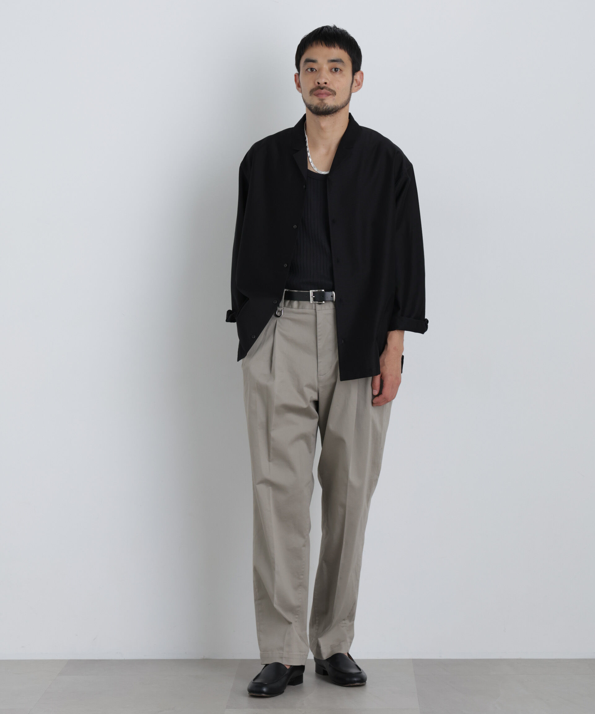 NANO universe「NewOnTrousers ウォッシュサテンWide テーパー」|チノ|