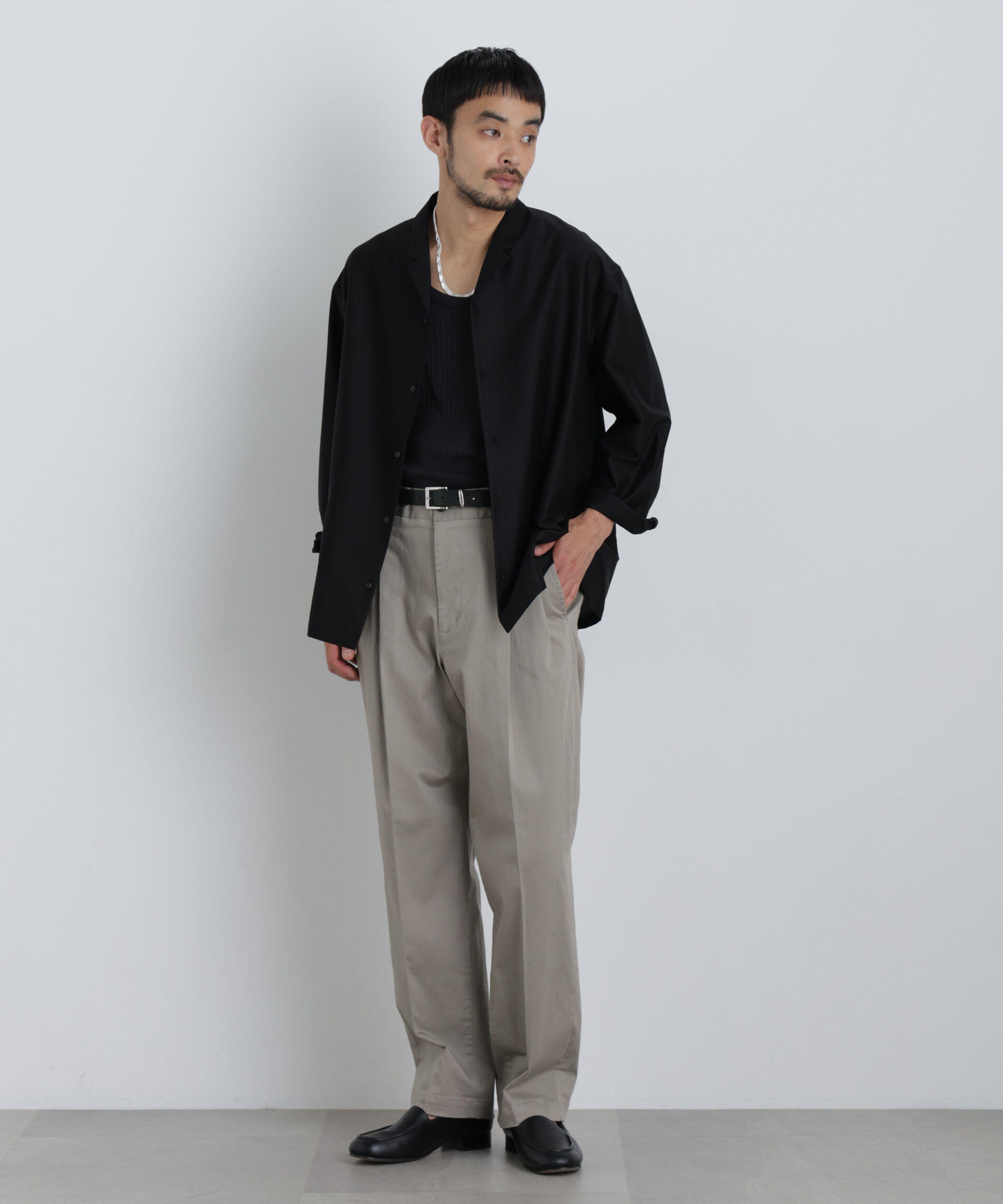 NANO universe「NewOnTrousers ウォッシュサテンWide テーパー」|チノ|