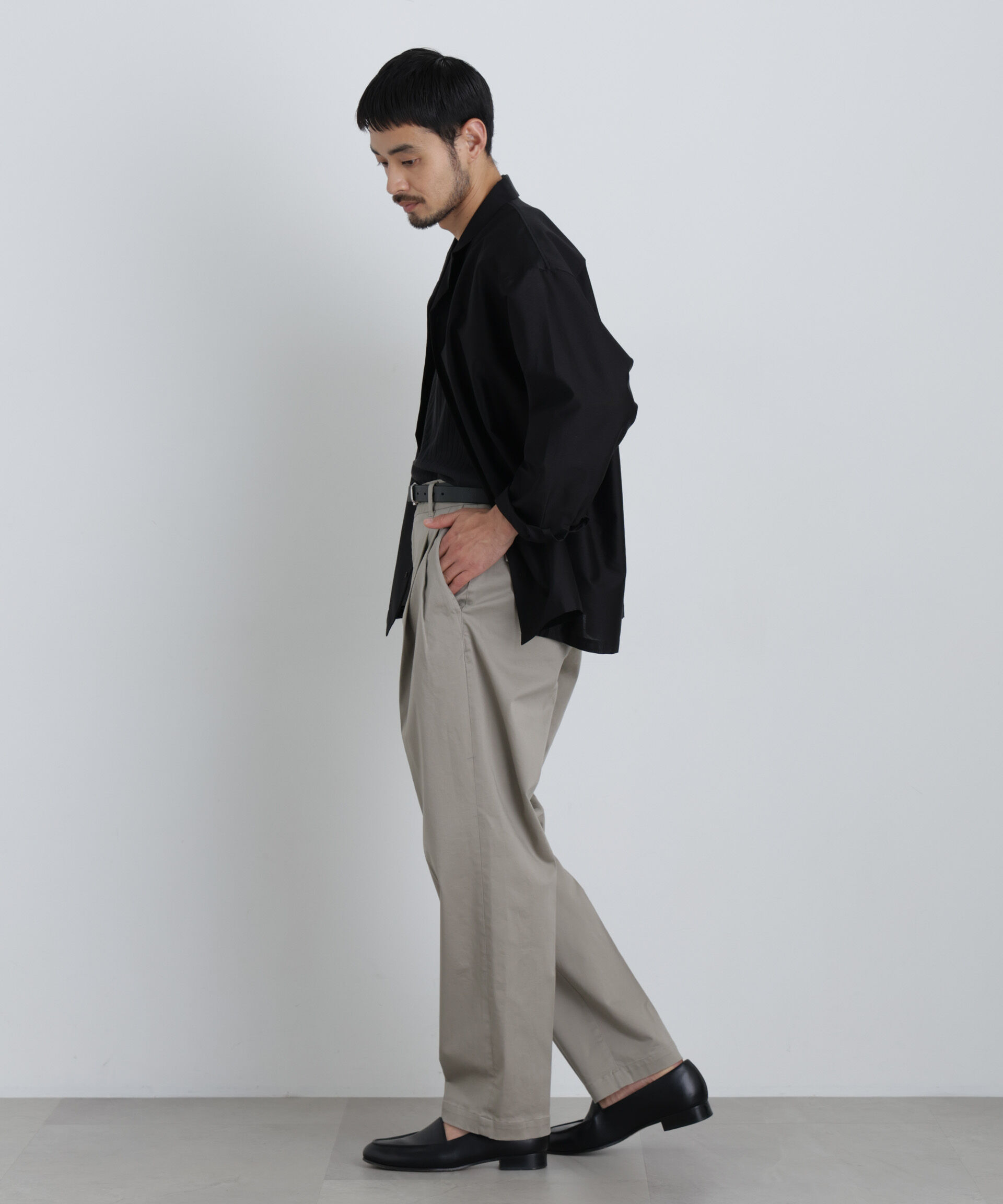 NANO universe「NewOnTrousers ウォッシュサテンWide テーパー」|チノ|