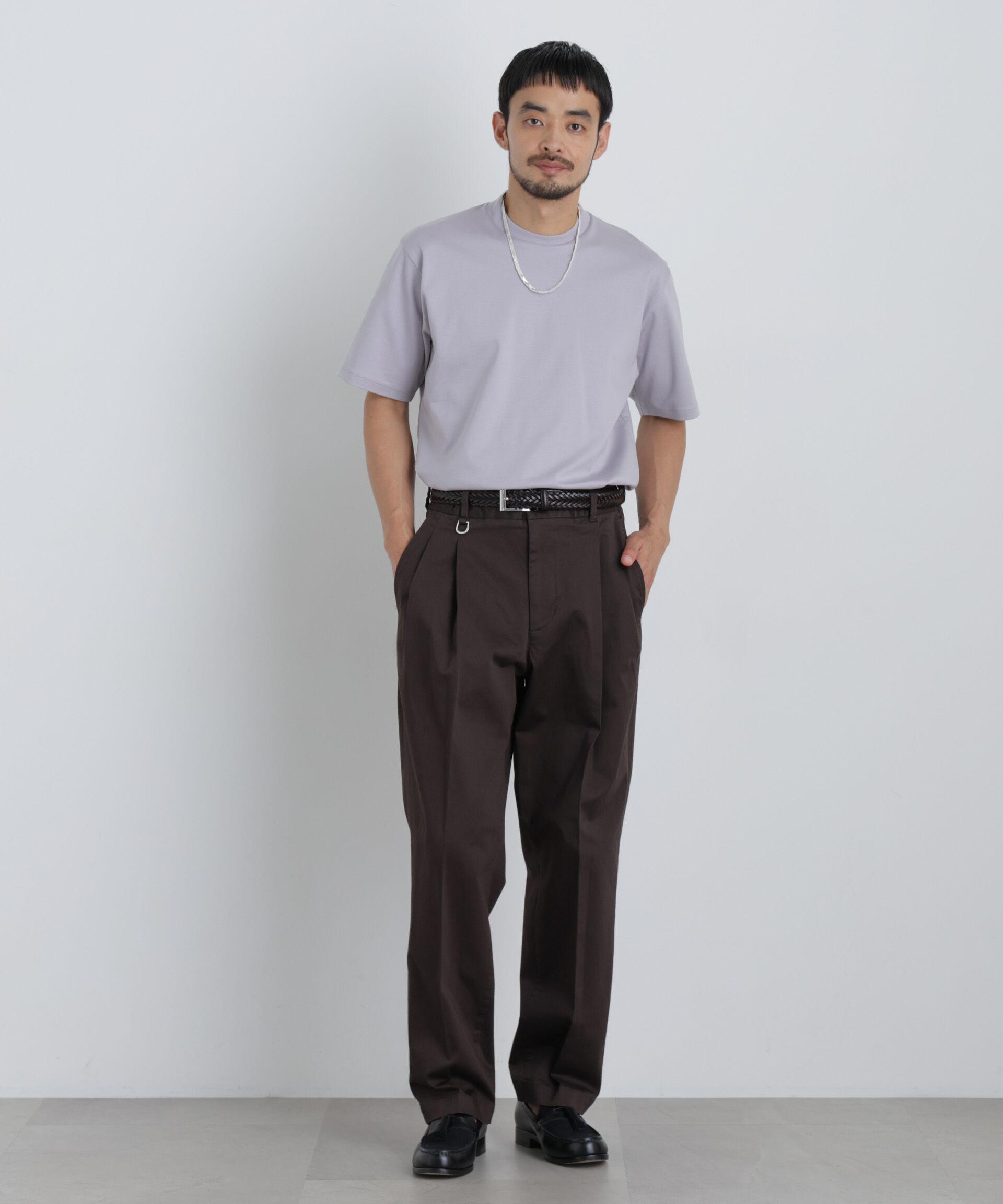NANO universe「NewOnTrousers ウォッシュサテンWide テーパー」|チノ|