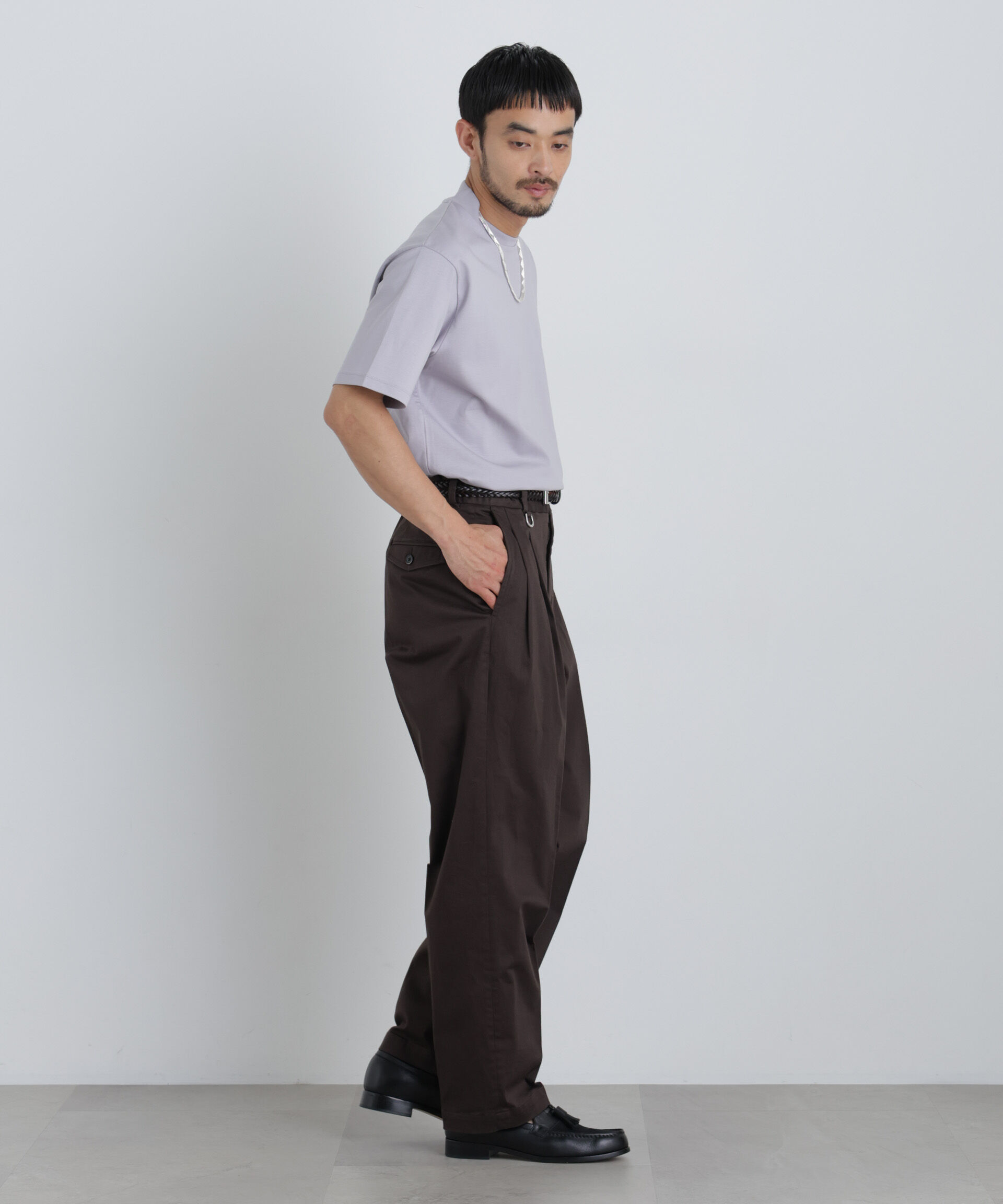 NANO universe「NewOnTrousers ウォッシュサテンWide テーパー」|チノ|