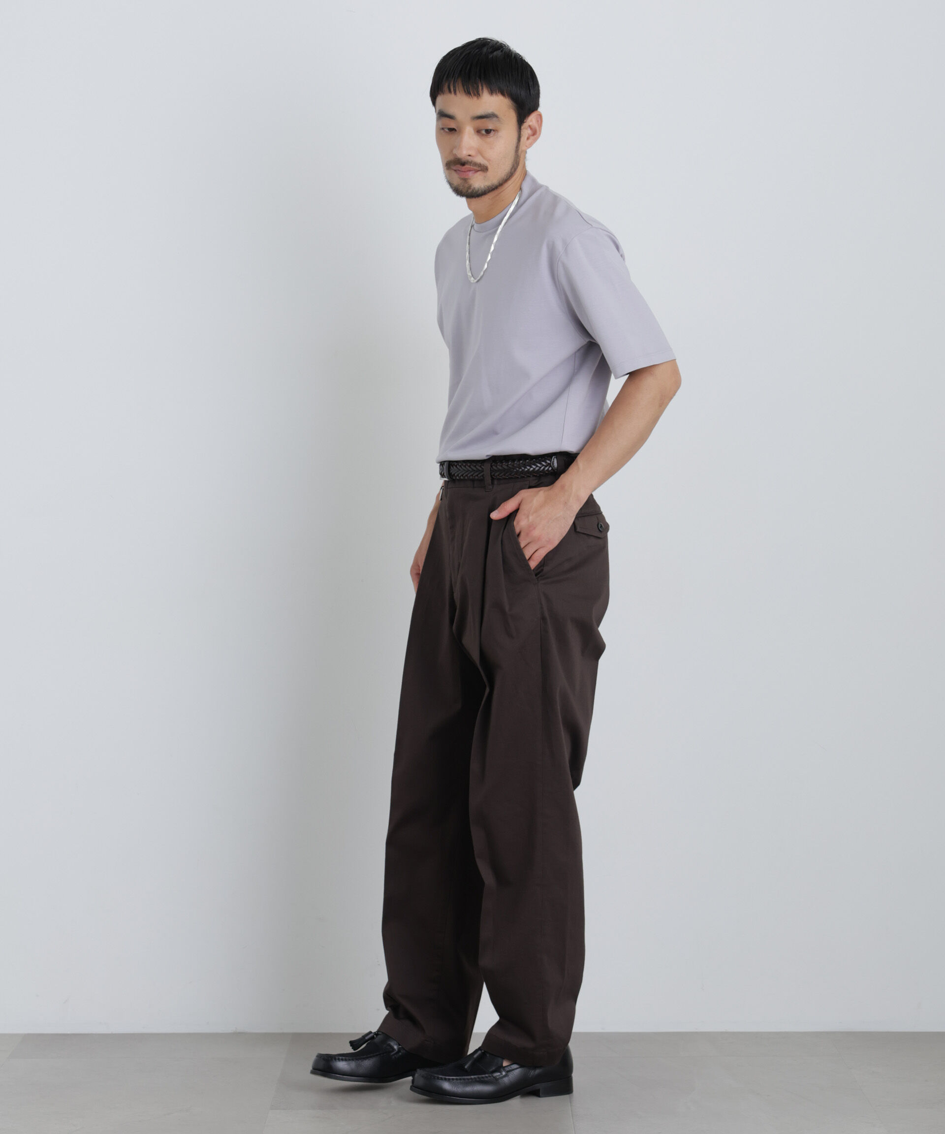 NANO universe「NewOnTrousers ウォッシュサテンWide テーパー」|チノ|