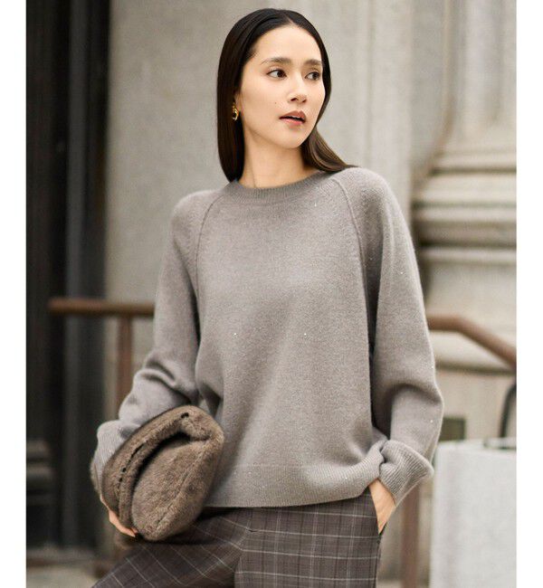 自由区「【カタログ掲載】ウールカシミヤブレンドスパンコールラグランスリーブ ニット」|ニット・セーター|モカ